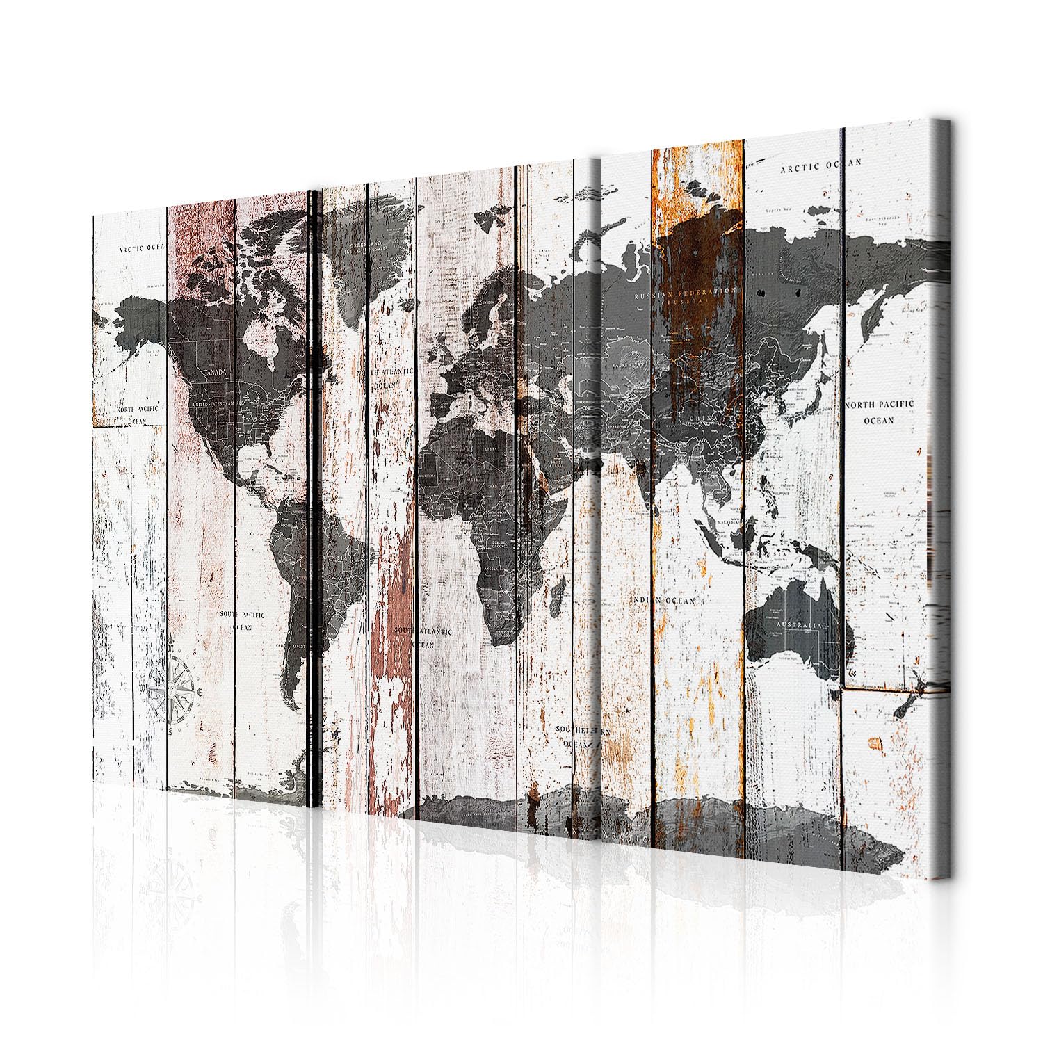 decomonkey Akustikbild Premium Weltkarte 135x90 cm 3 Teilig Kunst Landkarte