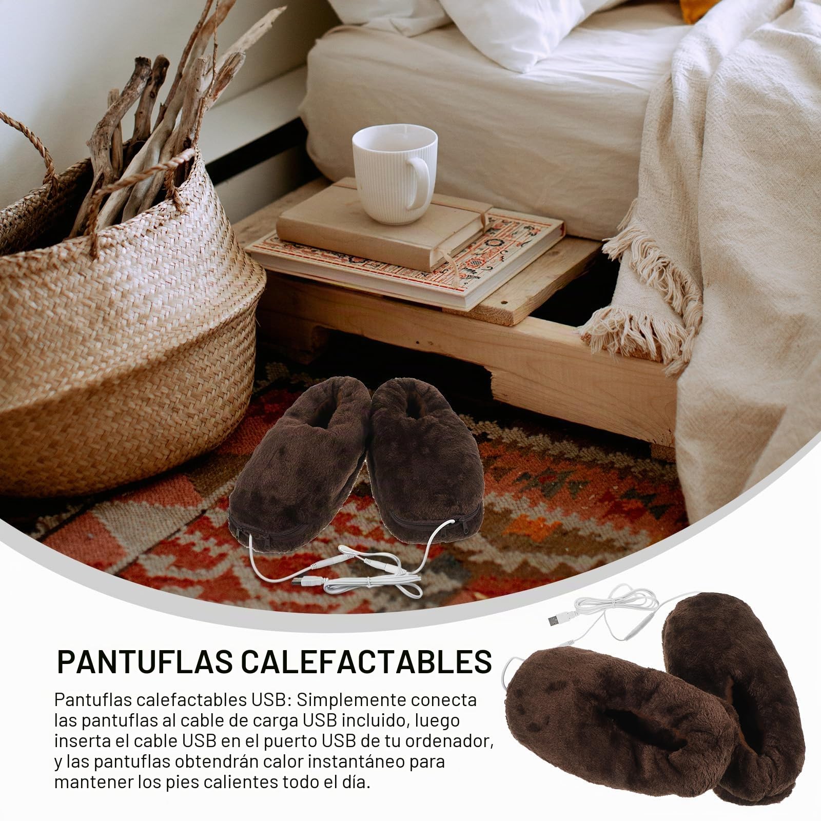 Pantuflas EléCtricas con CalefaccióN USB para Hombre Y Mujer Zapatillas TéRmicas Calentador De Pies USB con Forro De Felpa Y AlgodóN Polipropileno Regalo Invierno Negro 30X14X9 Cm