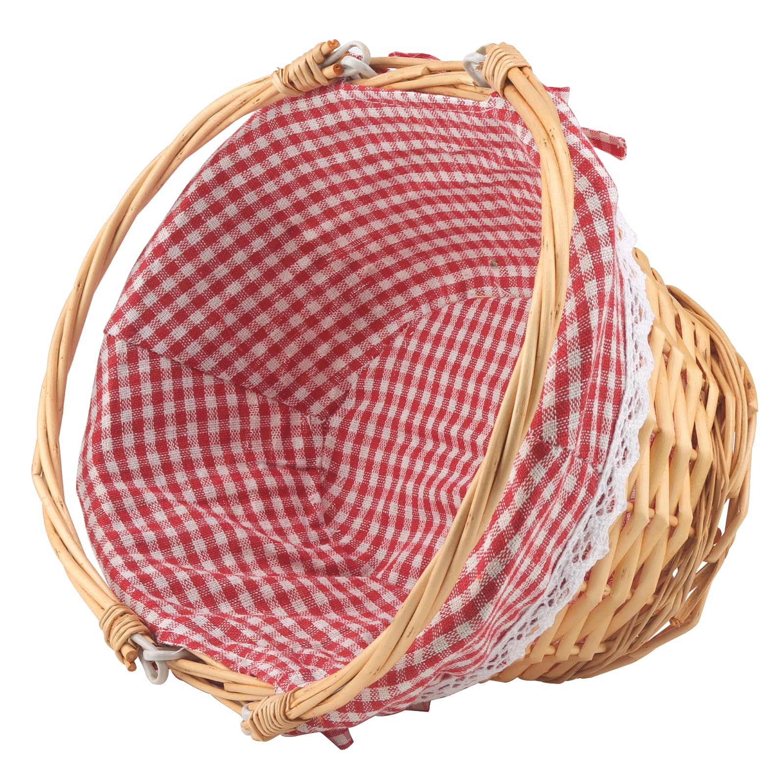 MUKCHAP Confezione da 2 cestini da picnic in vimini, 32 x 23 x 12 cm, ovali, con rivestimento con manico pieghevole, cestino da picnic in vimini intrecciato, per picnic, feste, barbecue, color miele
