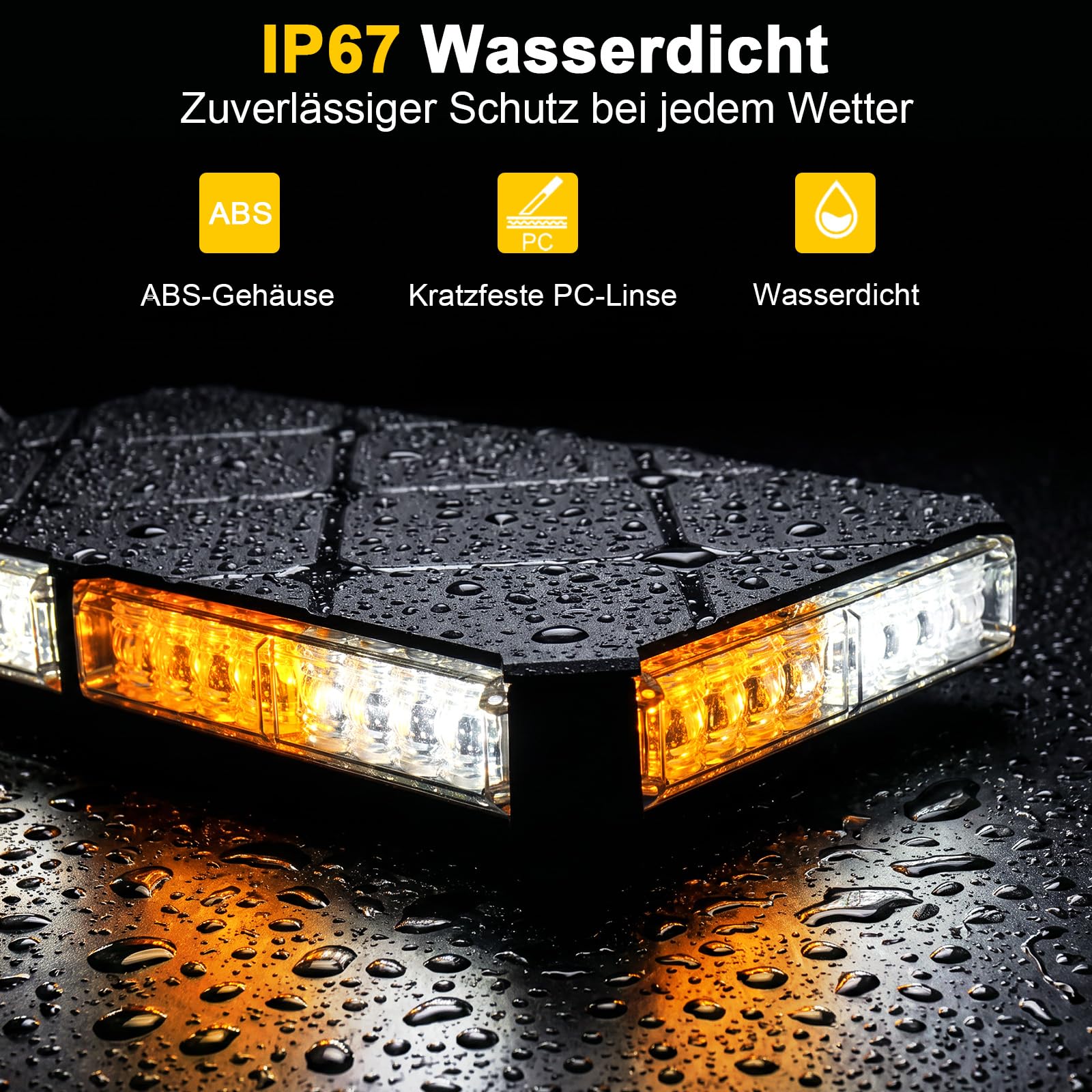 Lampa LED dookoła, żółta, biała, z funkcją pamięci – magnetyczna lampka ostrzegawcza na dach samochodu (130 km/h) – 48 diod LED lampa błyskowa 12 V 24 V z 16 trybami i kablem 4,8 m, IP67 do samochodów
