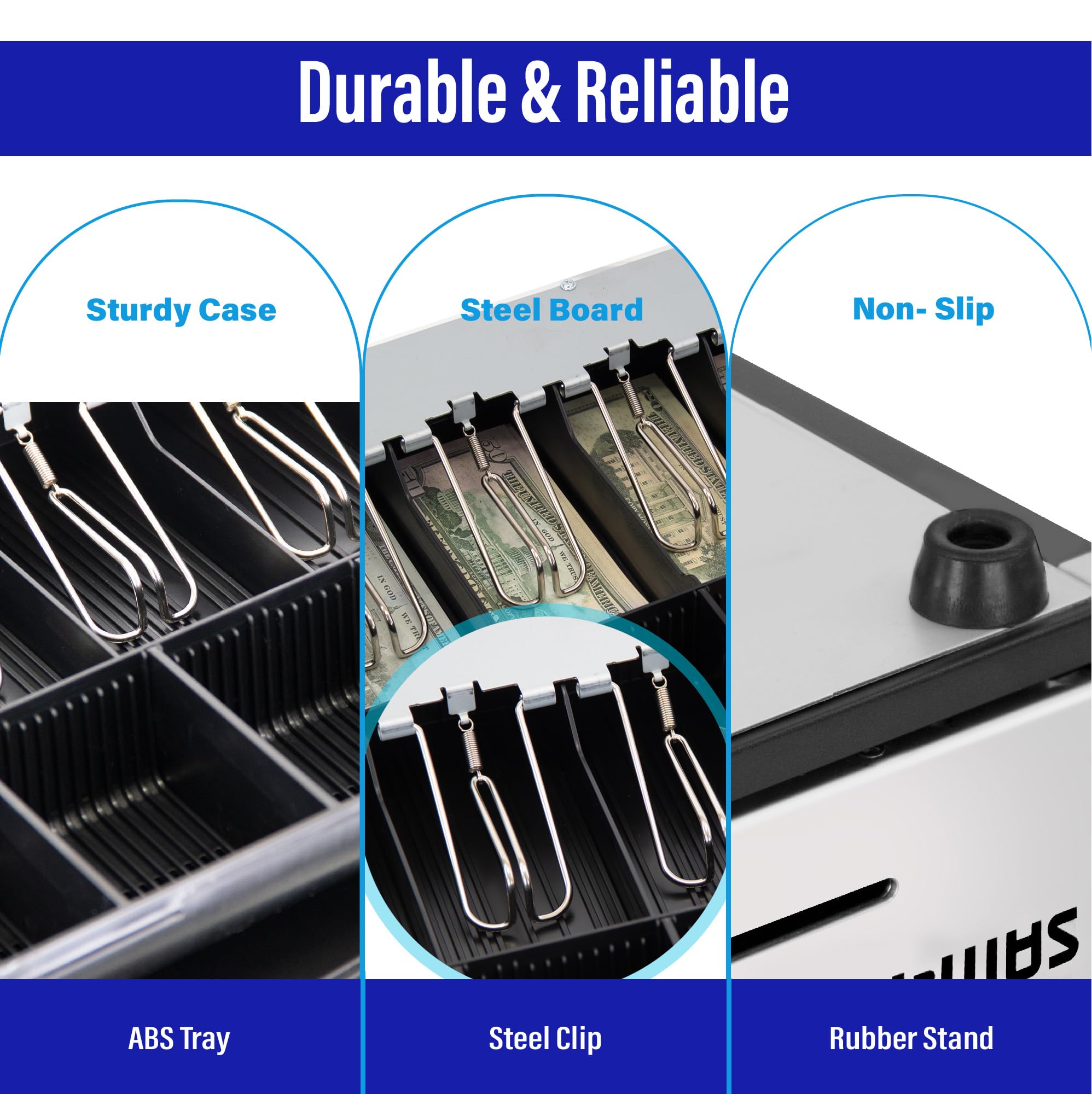 SAM4s 16" Heavy Duty Black POS System Cash Drawer with 5Bills and 5Coin Slots, Stainless Steel Front Touch Panel, Key Lock