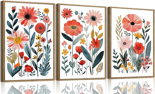 Miniatura 42 de KISSFOX 3 piezas de lienzo de arte de pared de flores silvestres para decoración de pared, cuadros florales, pinturas botánicas, impresiones de