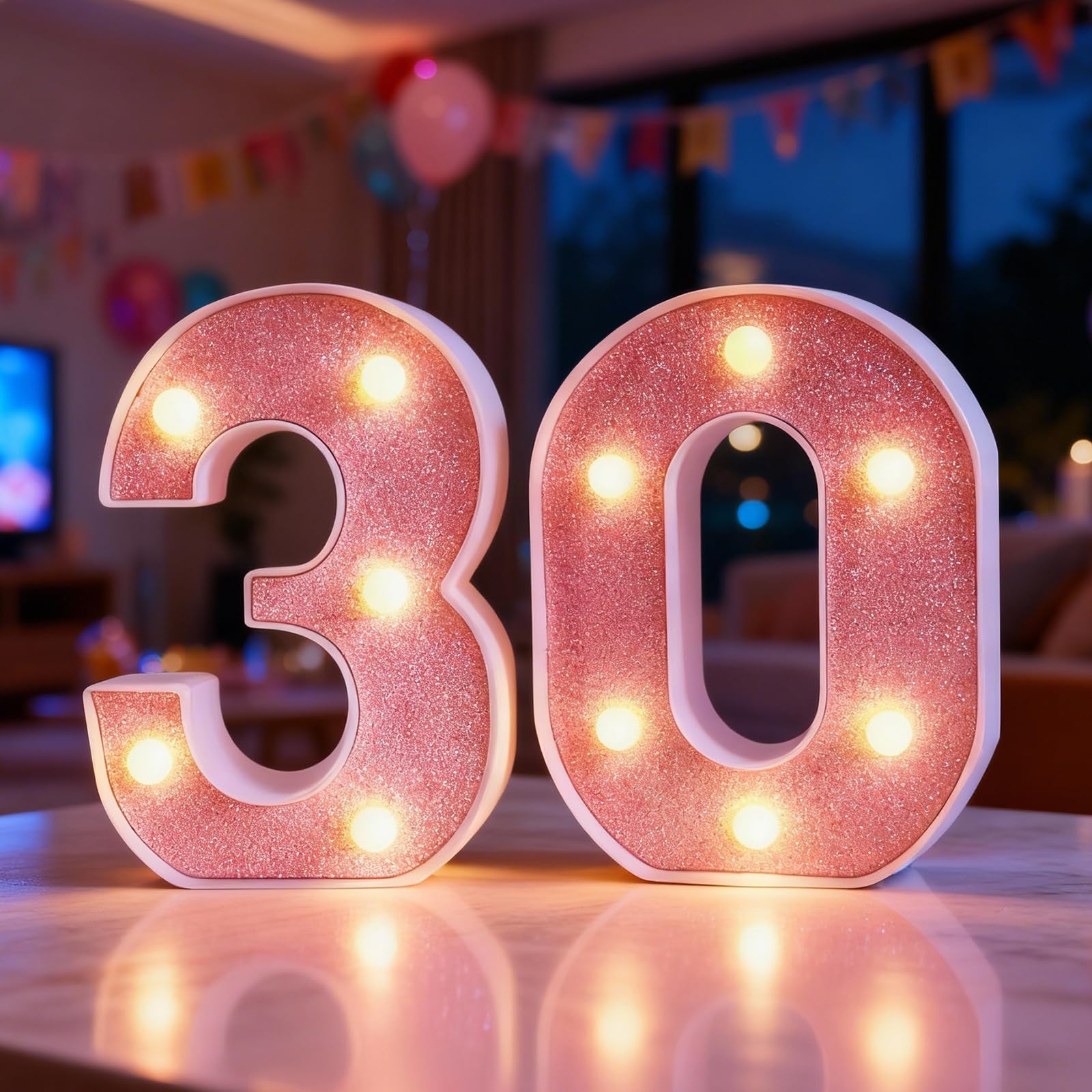 LED Light Up Numbers, 30 Marquee Numbers Light Sign, 6.3 inch Pink LED Number Lights for 30th Birthday Decorations, Warm Lighted Number Sign for Birthday Wedding Anniversary Home Wall Decor — image 1