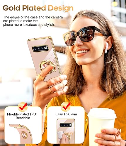 Miniatura 7 de LeYi Funda para Galaxy S10 con soporte de anillo giratorio de 360 compatible con soporte magnético de automóvil, TPU suave a prueba de golpes, funda