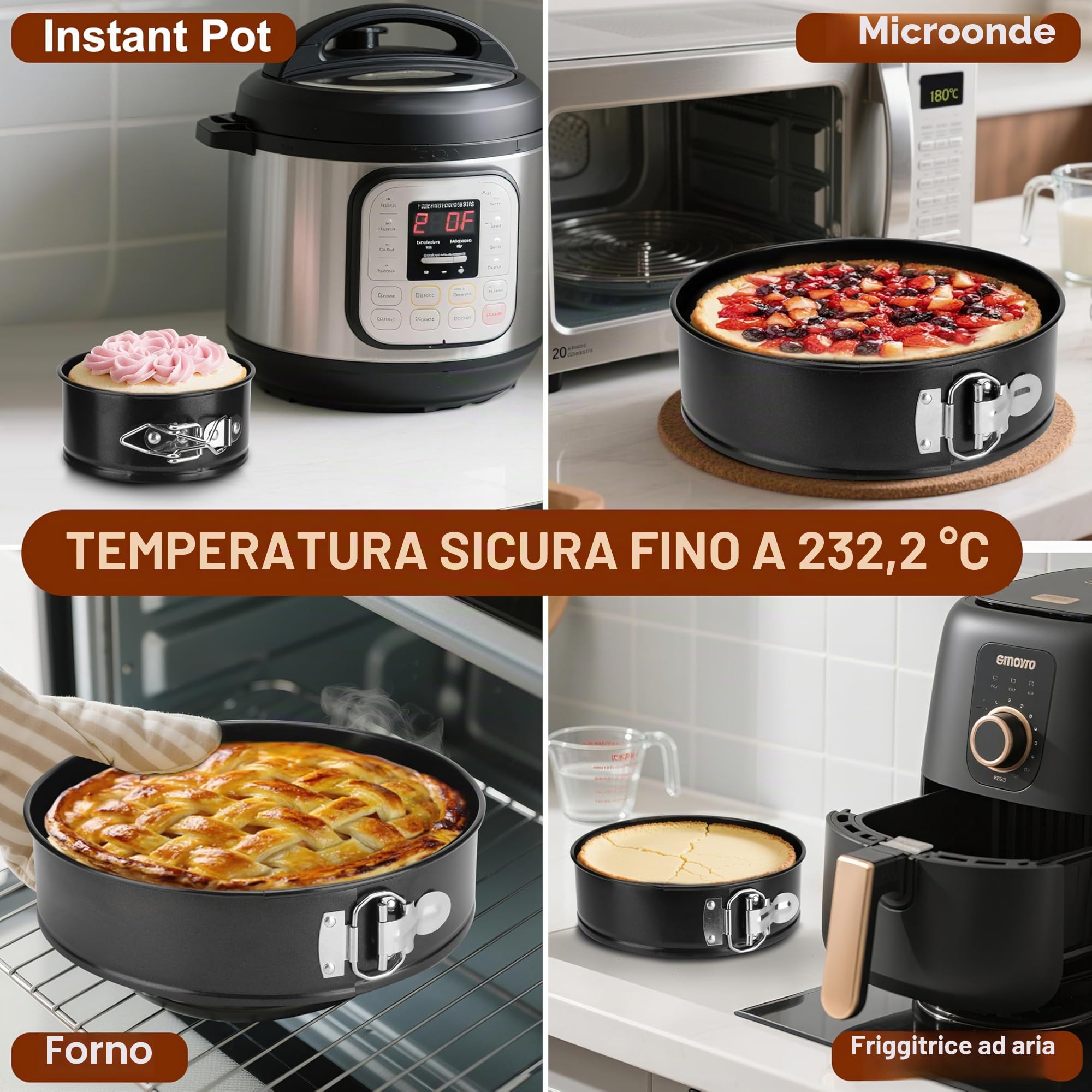 Tortiera Rimovibile 4 Pezzi Ø 11/18/23/26 cm,Professionale Teglia da Forno Rotonda Springform con Rivestimento Antiaderente Torte in Acciaio al Carbonio Cake Pan per Pane e Formaggio