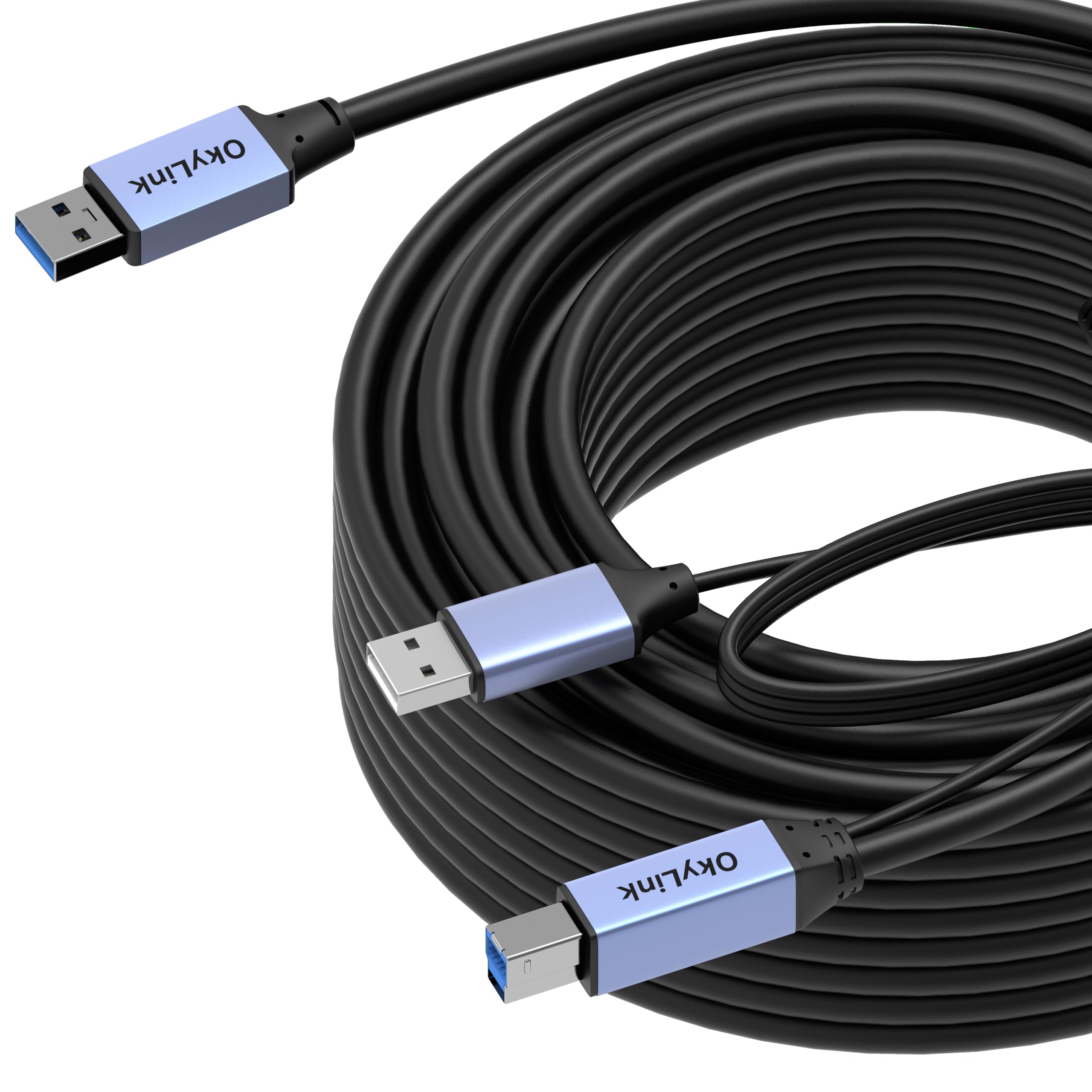 OkyLink Cavo ripetitore attivo USB 3.0, da A a B, maschio a maschio, 5 Gbps, 19,8 m | 20M, 3.2 Gen 1, fornito con alimentazione, per stampa professionale, scansione