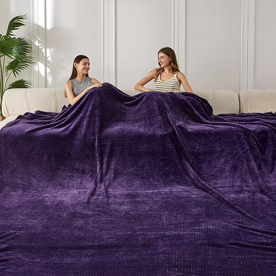 COOVA Oversized King Fleece Blanket 120x120 inches, Soft Cozy Warm Giant Extra Large 10'x10' Blanket for Bed, Sofa, Couch,Travel, Camping, California Huge Big Throw Blanket, Jacquard Pueple
