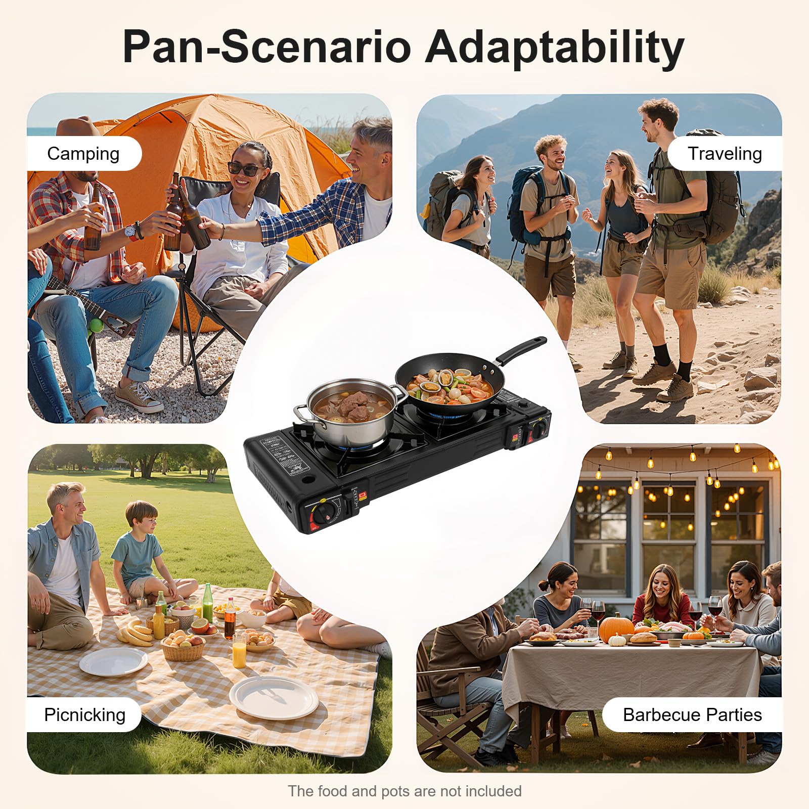 Barbecue à gaz et réchaud à gaz à 2 flammes en acier inoxydable - 2500 W - Réchaud de camping avec plaque de cuisson et boîte de rangement - Soupape de surpression intégrée - Réchaud à gaz de camping
