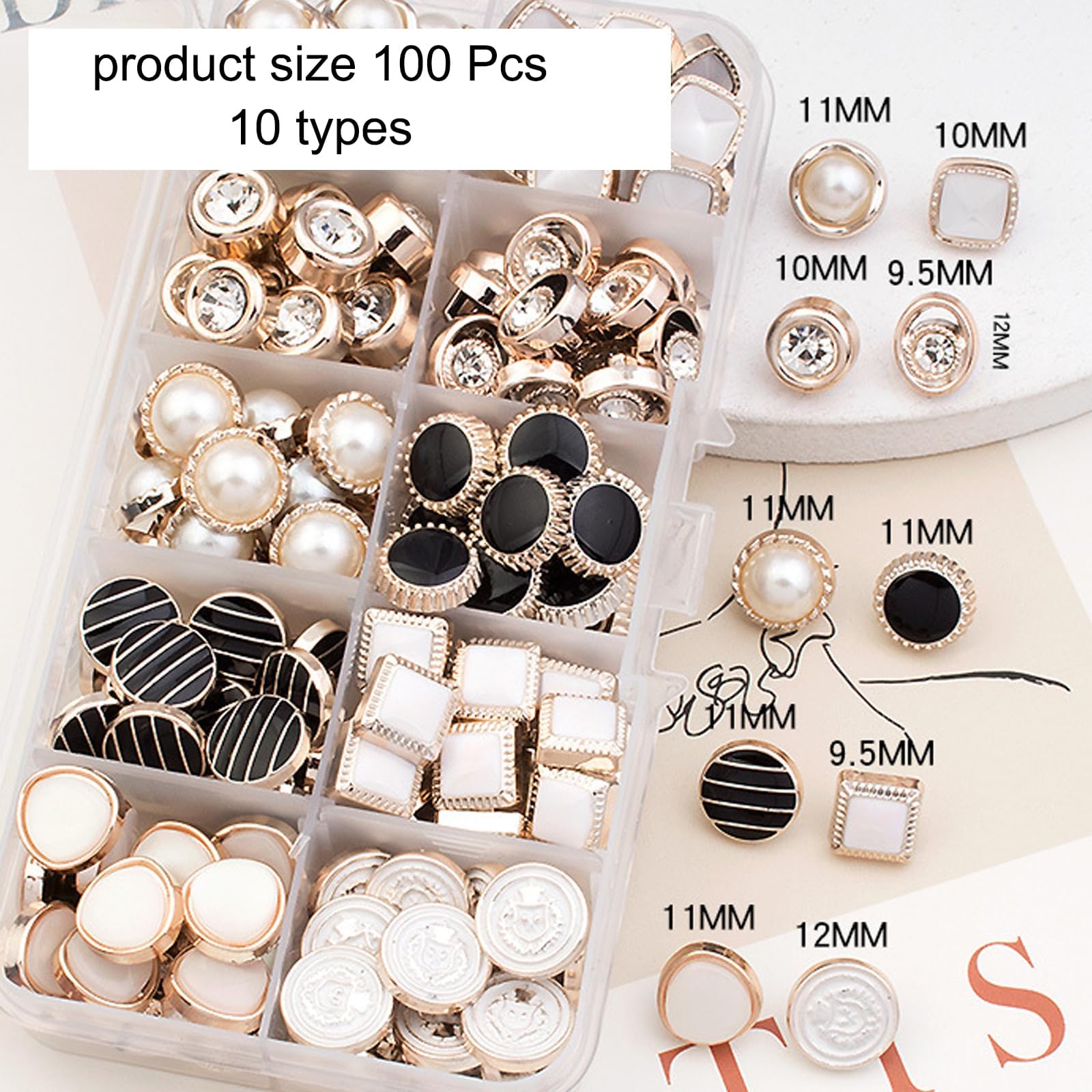 Wjelet 100 Pcs Sew in Faux Imitation Pearl Buttons, Ideal for Shirts Sweaters, Cardigan, 10 Mixed Styles, Mixed Colors, 9.5-12mm - Image 2
