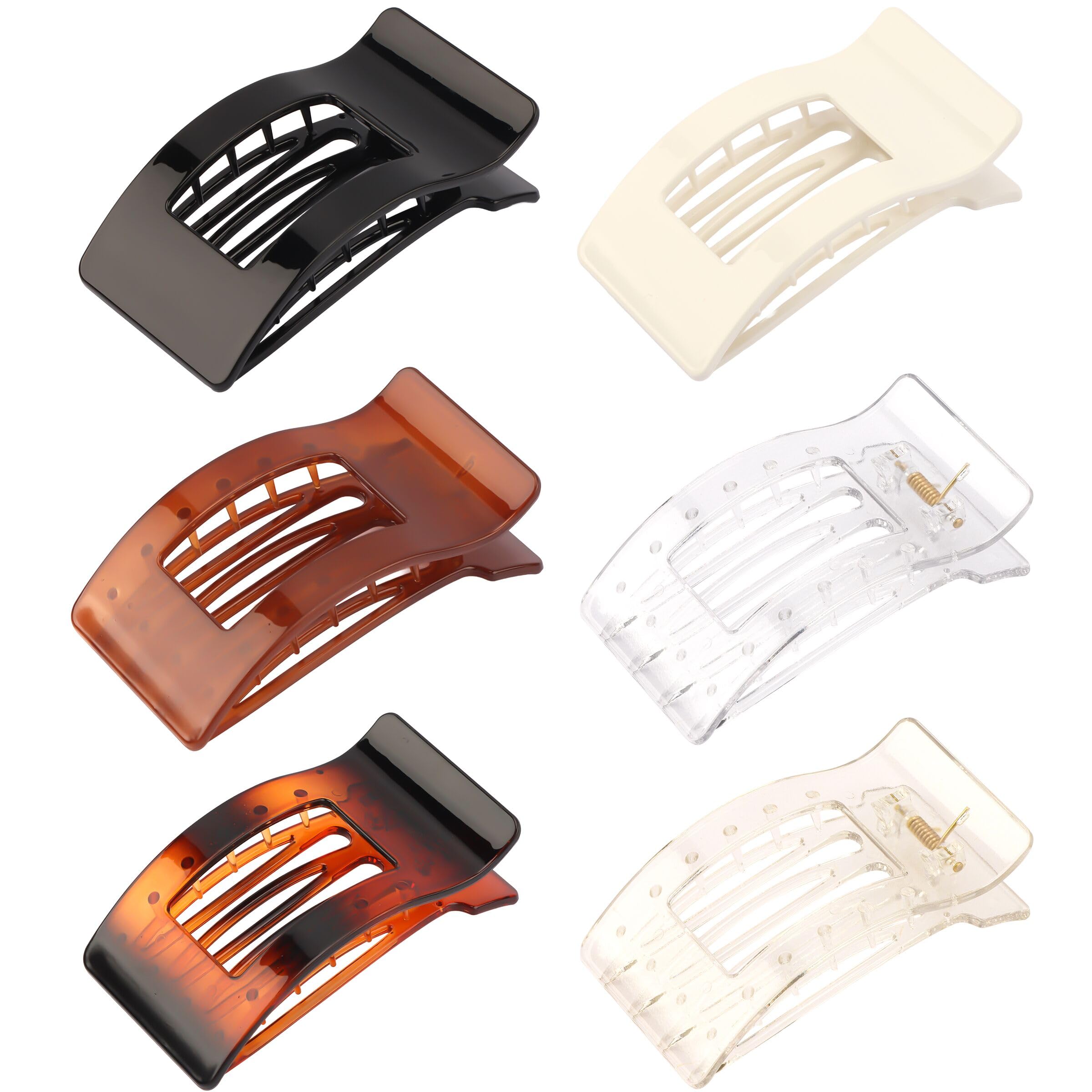 6 Pack Flat Hair Claws Clips for Women, Large Extra Strong & Thick Clips for Thick Fine Hair Styling, Secure Hair Hold Glossy Brown