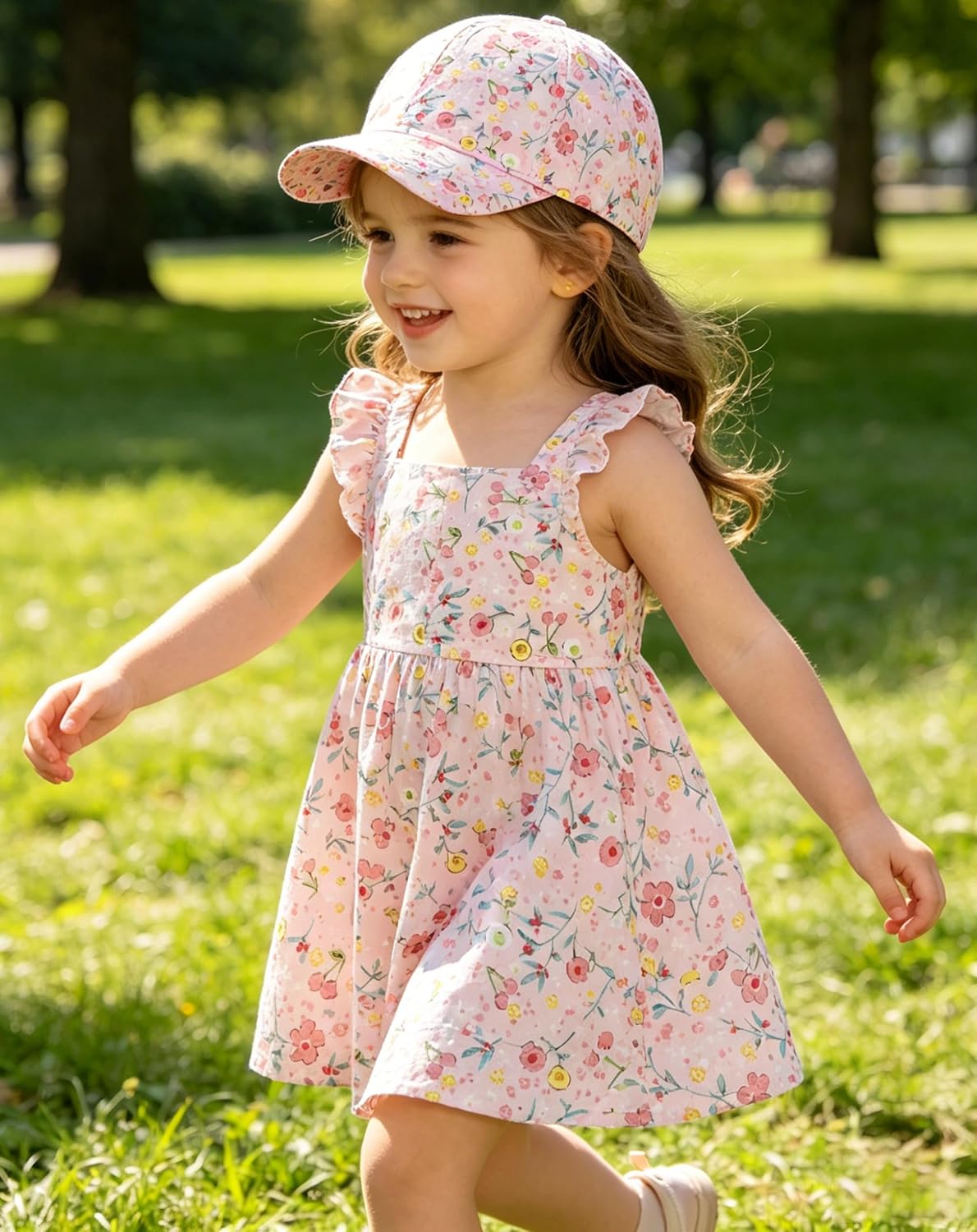 Kids Girls Baseball Cap - Toddler Adjustable Summer Sun Protection Lightweight Outdoor Sports Sun Hat for Age 2-6