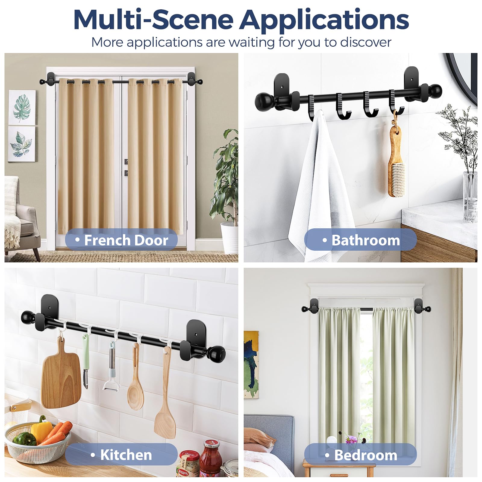 Snapklik.com : Matte Black Curtain Rods No Drilling 16 To 30 Inch