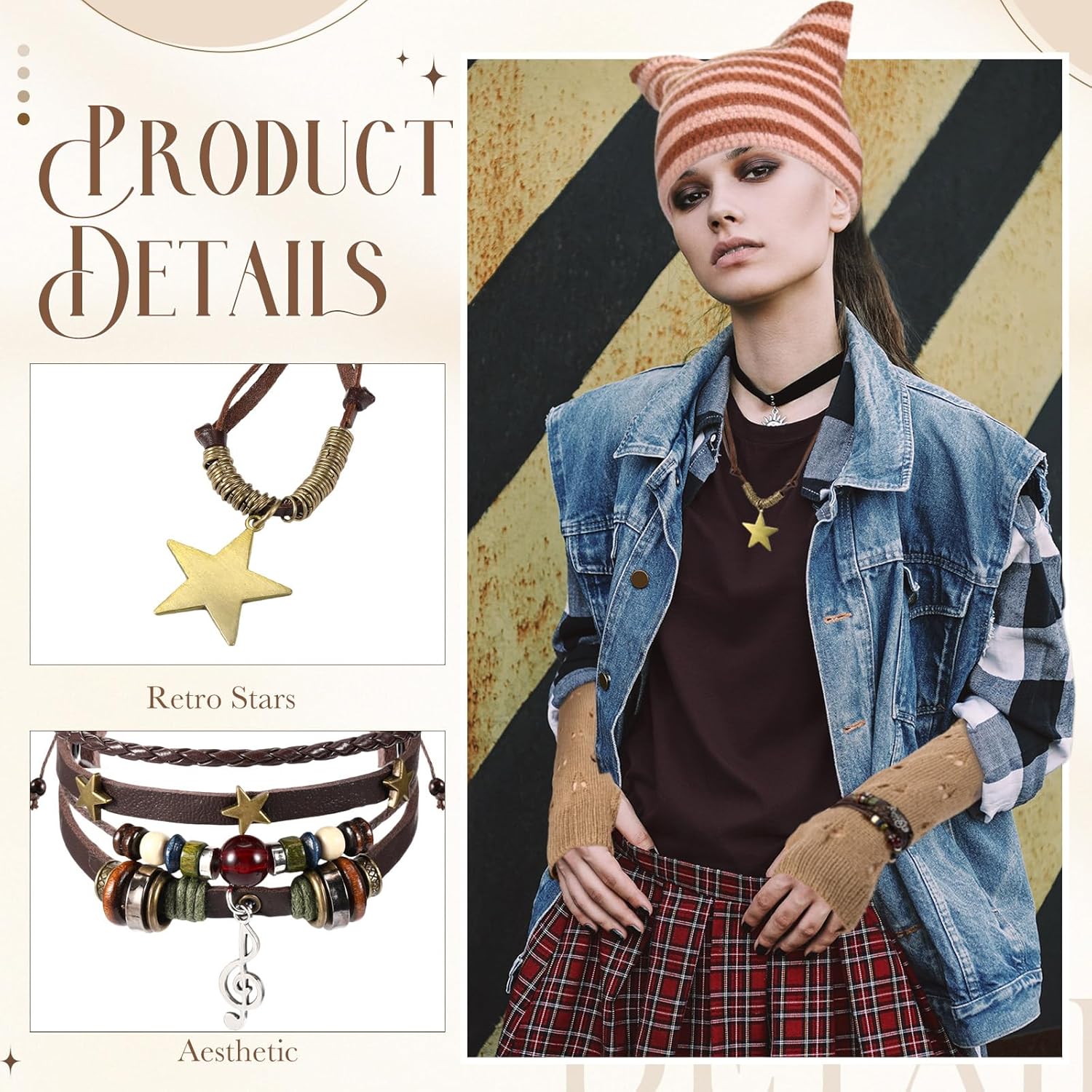 JaGely 4 Pcs Therian Grunge Emo Accessories for Women Cat Beanie Fairy Ripped Gloves Y2k Necklace Fairycore Bracelets Jewelry - Image 5