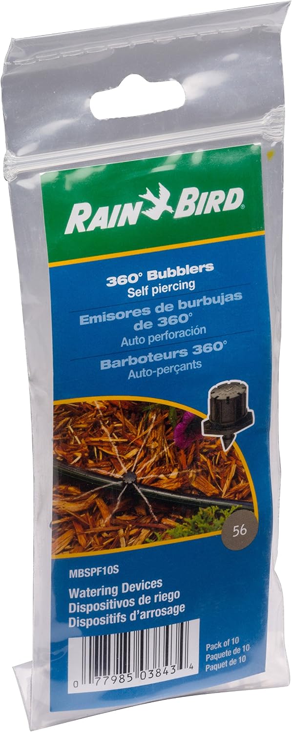 Rain Bird MBSTKTF1S Drip Irrigation Micro-Bubbler, Adjustable Height Staked Riser with 1/4" Tubing and Barbed Coupler, 360° Full Circle Pattern, 0 - 3' Spray Distance