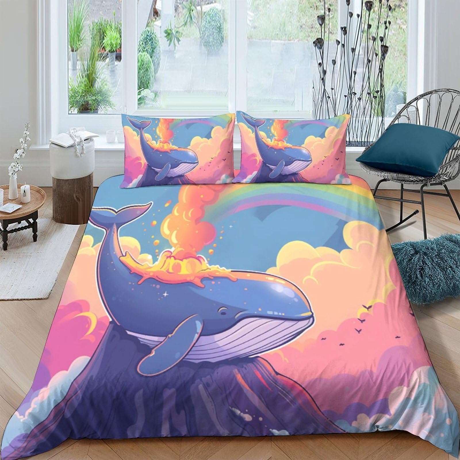 Ctjqhvkz Style-5 3D Printed Sunset Whale Fitted Sheet Microfiber Soft Vibrant Ocean Mattress Cover For Bedroom Guestroom Decor Single（135X200cm）