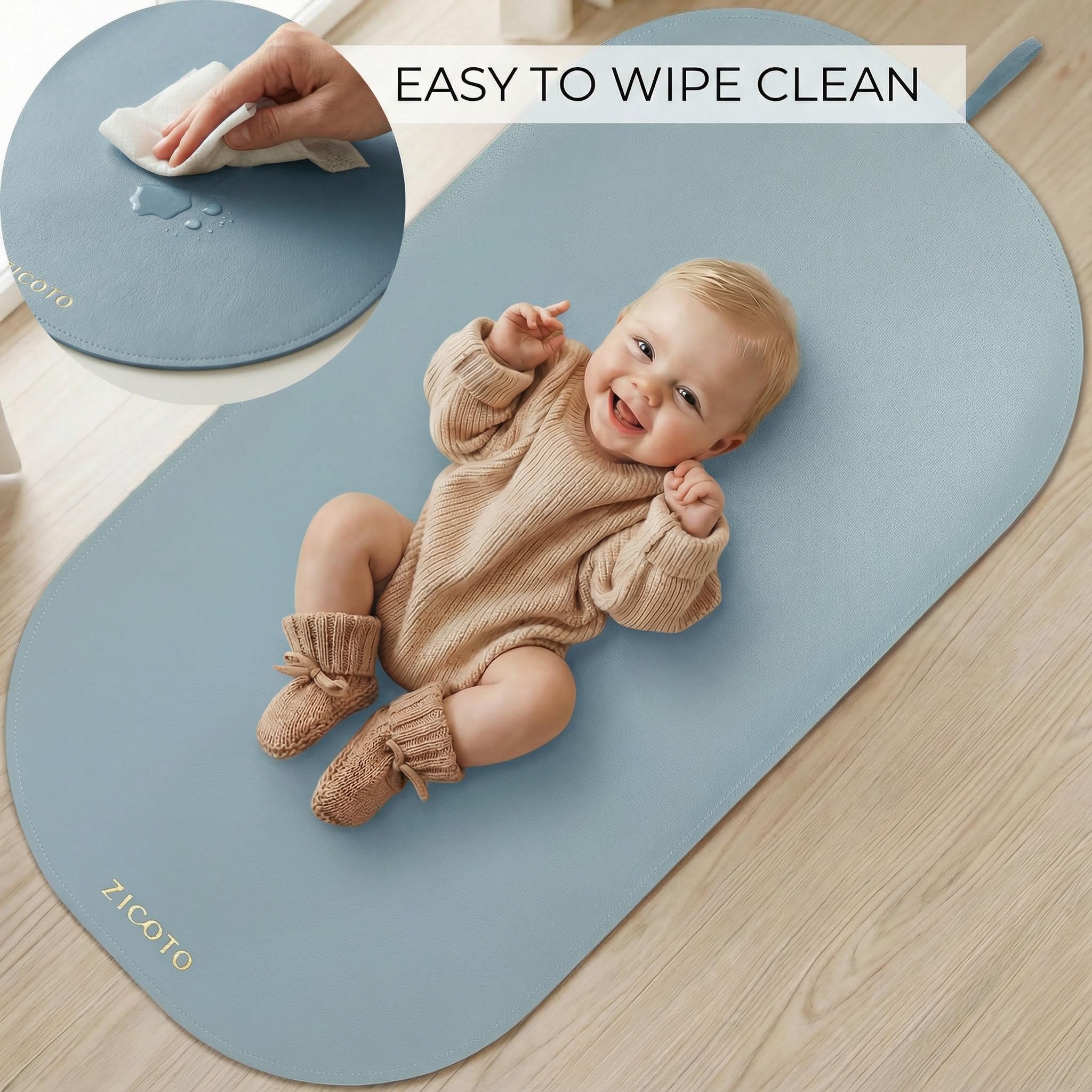 Beau matelas à langer portable – Facile à nettoyer et facile à nettoyer – Le parfait tapis à langer imperméable en cuir végétalien pour les voyages