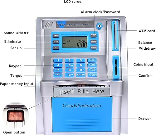 Miniatura 3 de Alcancía de cajero automático mejorada 2022 para dinero real para niños y adultos con tarjeta de débito, inicio de sesión de contraseña, alimentador