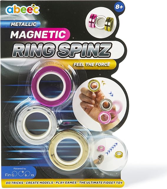 abeec Metallic Magnetic Ring Spinz - Magnetic Rings Fidget Toy in 3 Assorted Metallic Colours - Magnetic Toys Stress Relief for Anxiety  Hand Spinner Fidget Rings for Kids 8+
