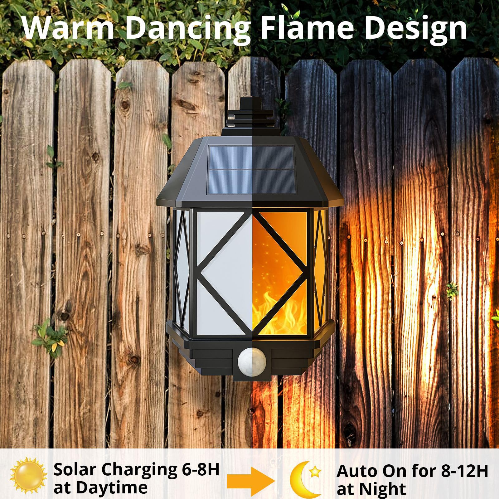 LED Solarleuchte Wandlampe Außen mit Bewegungsmelder Wandleuchte IP65 Wasserdichte Wandbeleuchtung Vintage Dekorative Wandleuchten für Garten Zaun Garage (Schwarze,2 Stück)