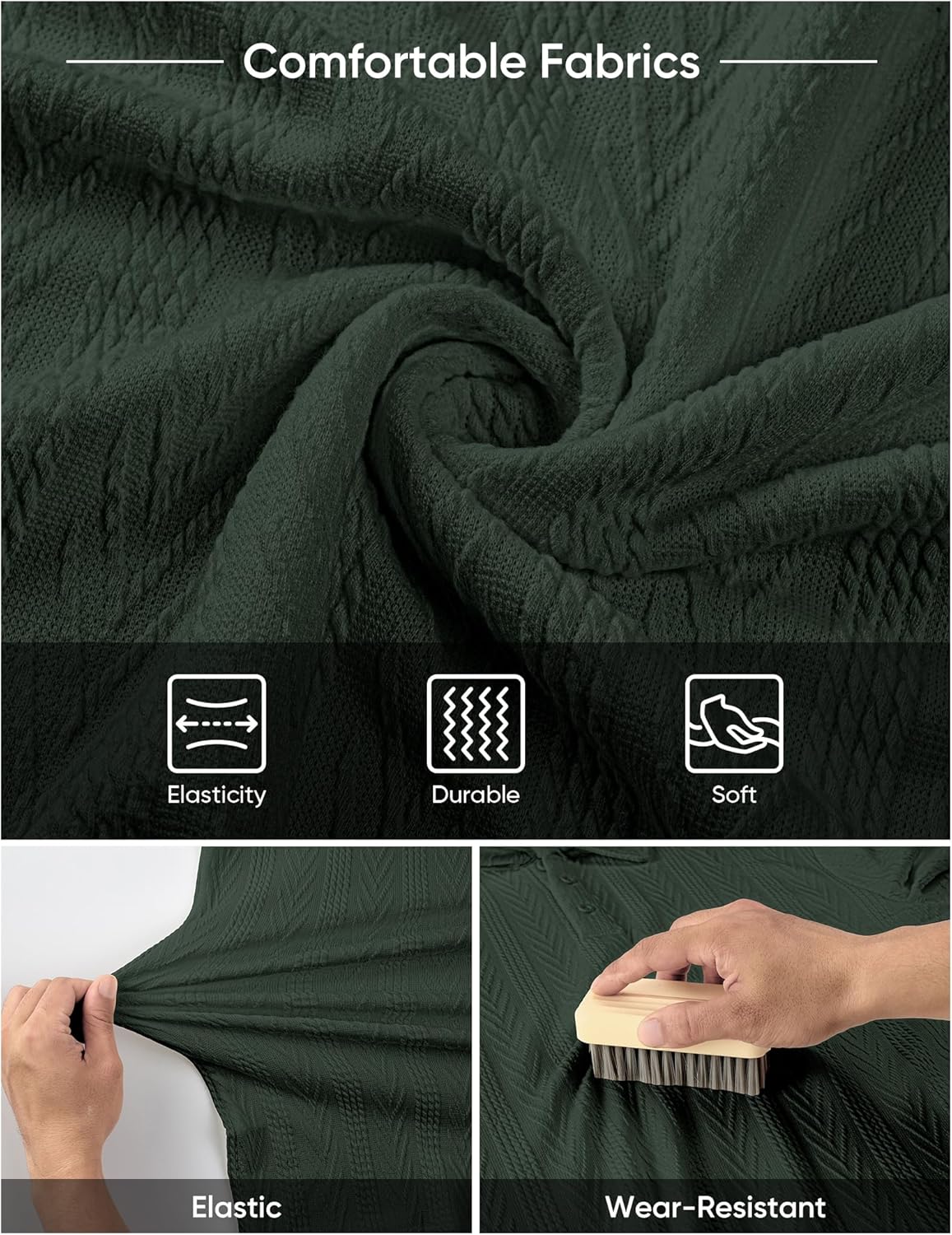 JMIERR Men's Textured Knit Polo Shirt Summer Short Sleeve Vacation Button Beach Knit Stretchy Golf Shirts - Image 6