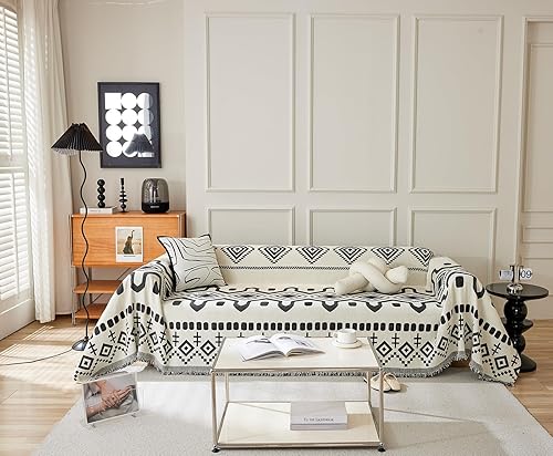 STACYPIK Funda de sofá moderna con diseño geométrico de felpilla suave con perros aztecas, color negro, funda bohemia en forma de L, lavable,