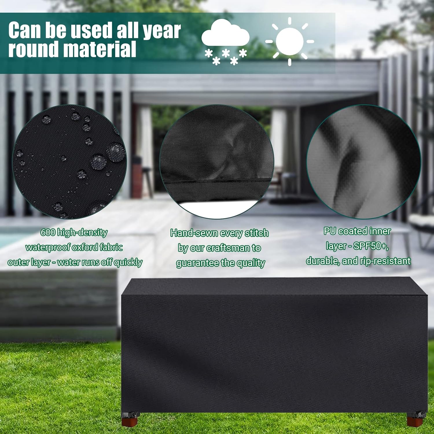 Moistu Garden Furniture Covers Waterproof: 600D Oxford Fabric Heavy Duty Outdoor Rectangular Rattan Patio Furniture Cover - Image 5