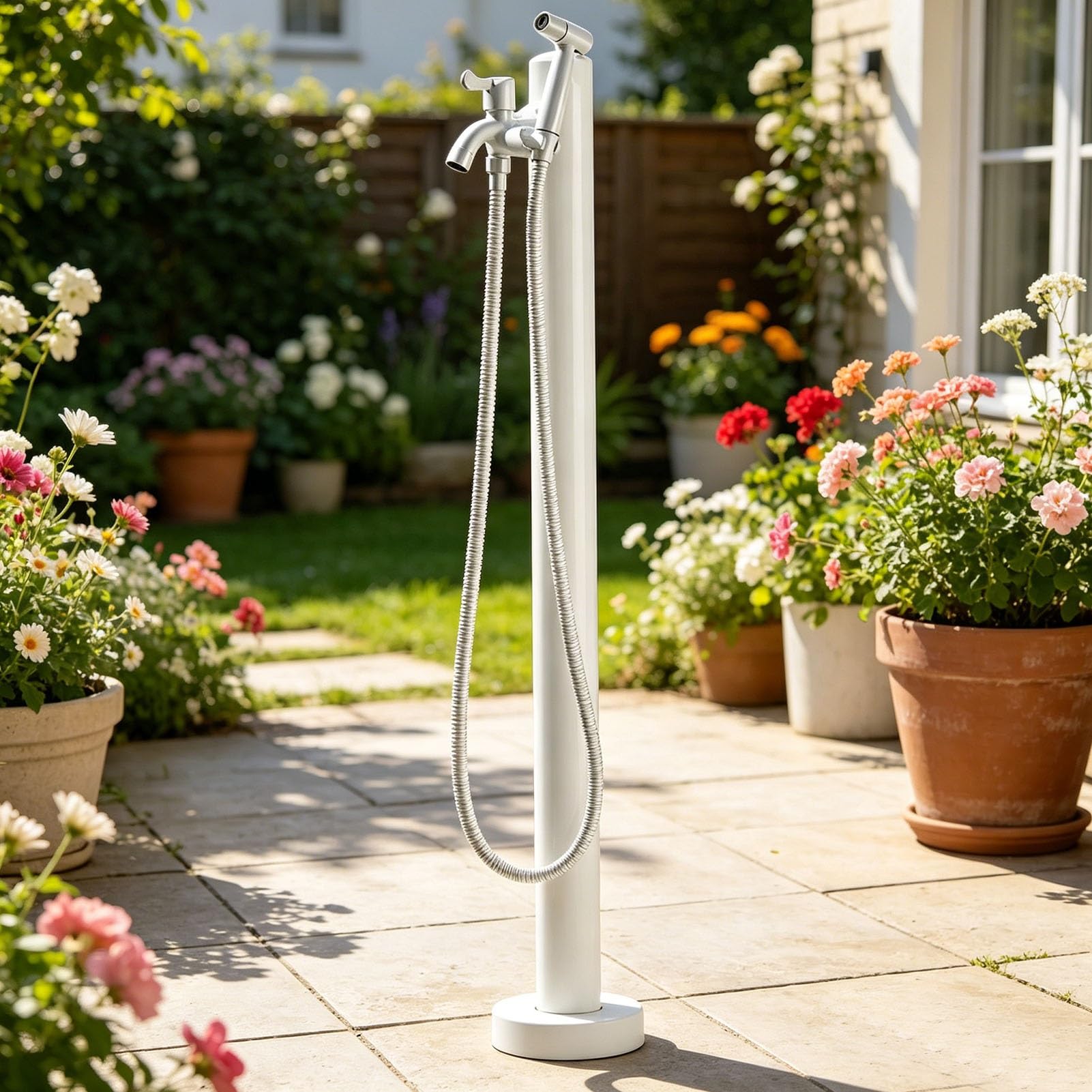 Junvstor White Freestanding Stainless Steel Garden Water Column Spigot, Vertical Courtyard Faucet Tap, Antifreeze Faucet Post Yard Hydrant For Outdoor Irrigation & Watering(,95Cm/37.4In,Style 3)