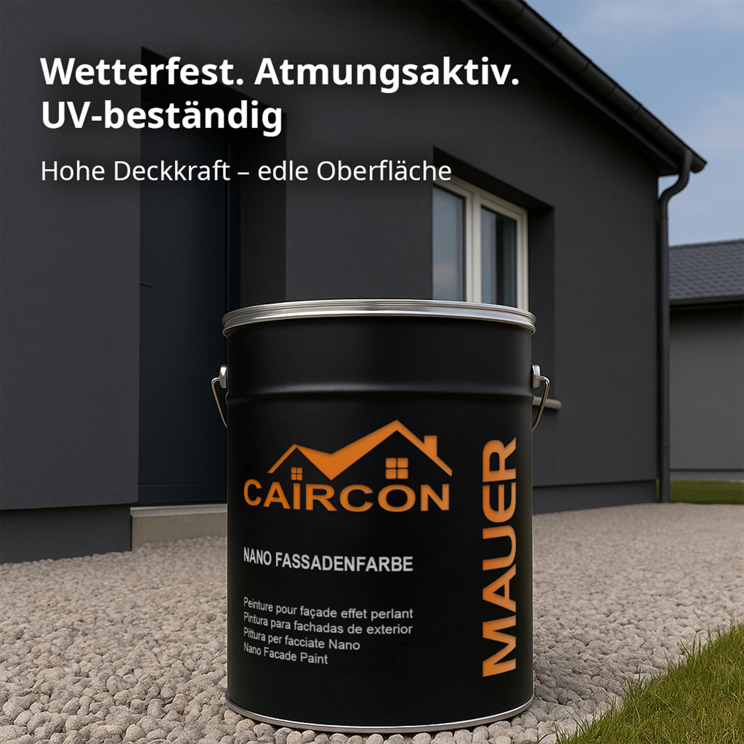 CAIRCON Fassadenfarbe – Wandfarbe & Sockelfarbe für Außen | Wetterfest & Atmungsaktiv | Anthrazitgrau - 750ml