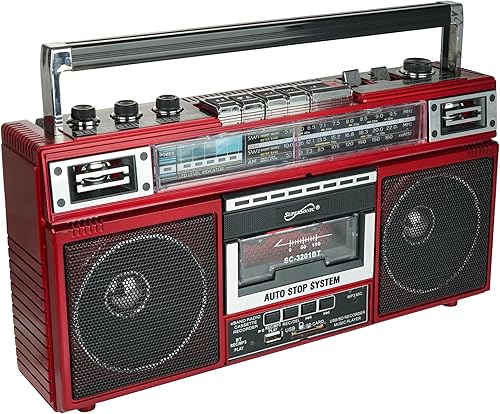 Miniatura 4 de Supersonic SC-3201BT - Boombox de radio de 4 bandas y reproductor de cassette, altavoz Bluetooth, radio AMFMSW con reproducción de MP3, tarjeta USB