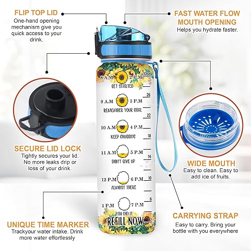 Miniatura 5 de TheSunCozy - Botella de agua motivacional personalizada con texto en inglés "Just A Girl Who Loves Sunflowers", diseño de elefante, 32 onzas, 1