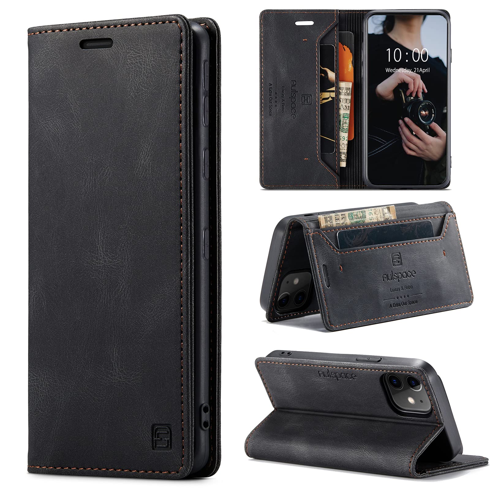 SENNWAK 適合iPhone 11 Proケース 適合iPhone11pro手帳型 ケース 適合アイフォン 11プロ case RFID磁気防止 スキミング防止 肌感レザー マグネット式 スタンド機能 ストラップホール付き 薄型 (適合するiPhone11Pro 5.8inch対応)レトロブラック