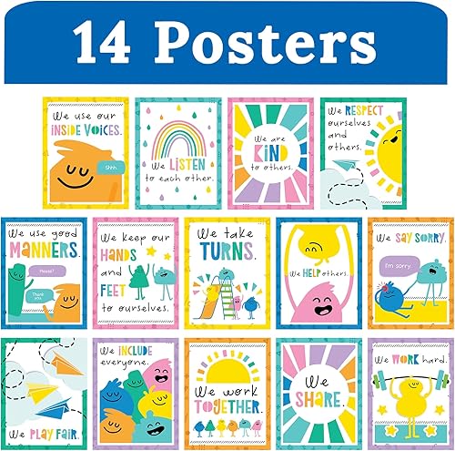 Miniatura 2 de Carson Dellosa - Juego de 14 pósteres de aula de 8.5 x 11 pulgadas, reglas del lugar feliz para una clase feliz, carteles inspiradores para el aula,