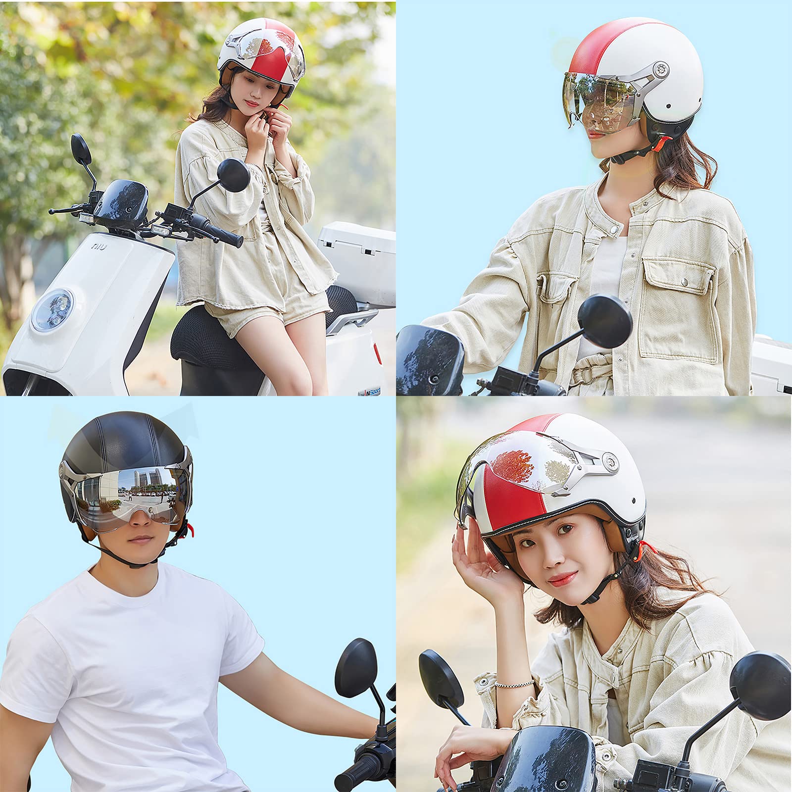 JATIBOSH Medio Casco Retro Tratamiento De Fortalecimiento, Antiarañazos Motocicleta Casco, Lentes Chapadas En Plata Clara De Primera Calidad Jet Ciclomotor Abierto Cascos, Certificación ECE