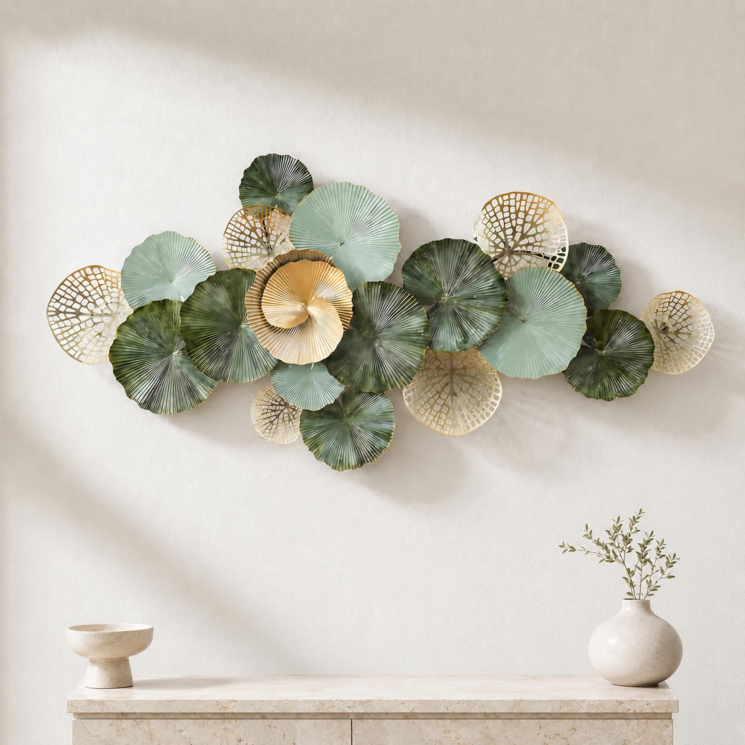 Decoración de Pared,Diseño Botánico Metálica Hecha a Mano | Limpieza Sencilla,Montaje Vertical y Horizontal,Adornos Pared para Salón Dormitorio Oficina - 150CM