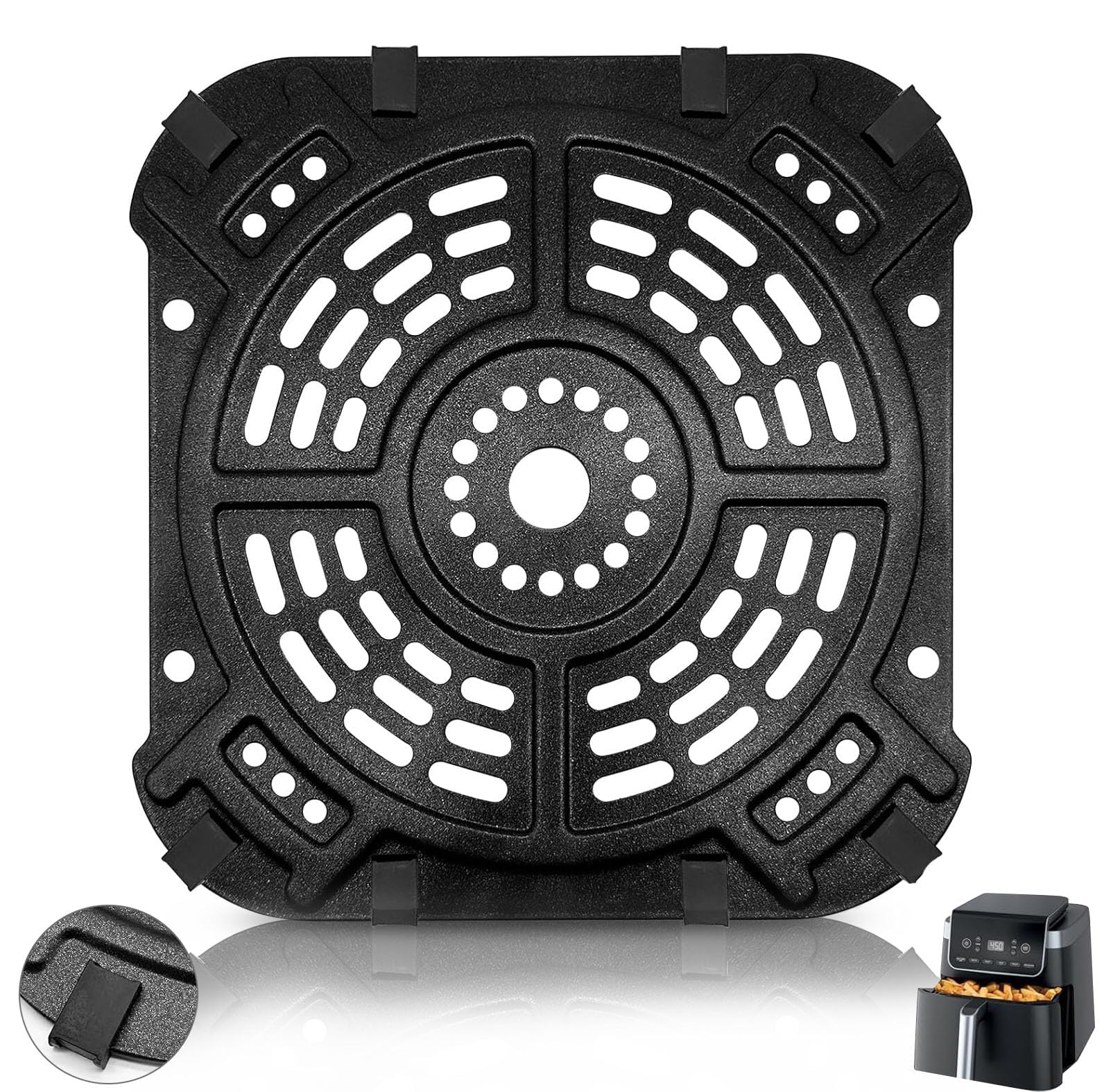 Air Fryer Grill Pan for Ninja AF182AMZ Pro XL 7 in 1 6.5 QT MAX AF181 Air Fryer Pro XL 6 in 1 6.5 QT, Air Fryer Accessories Tray Grill Crisper Plate Replacement Parts Tray Rack, Dishwasher Safe