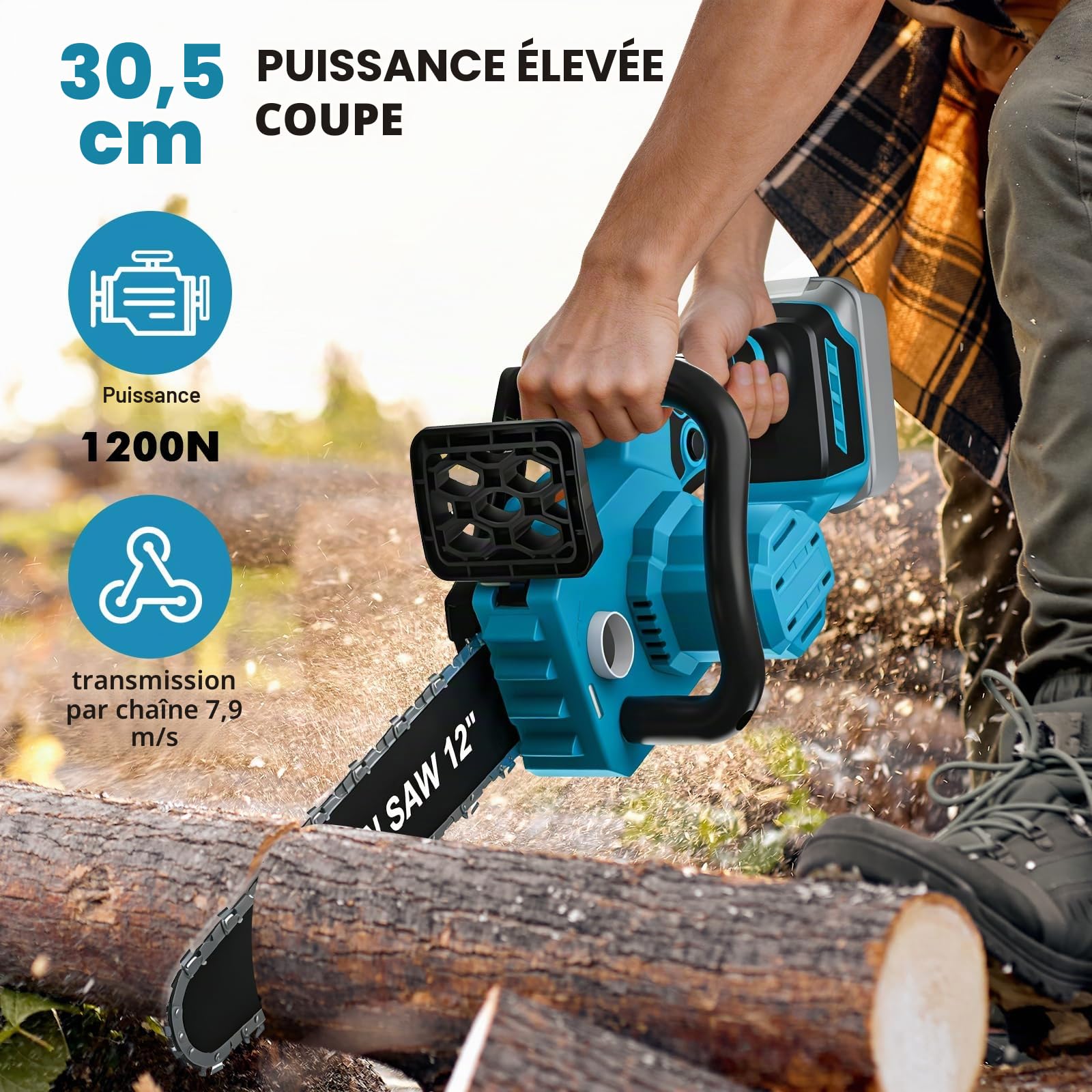 Tronçonneuse électrique sans fil de 30 cm compatible avec Makita 18 V