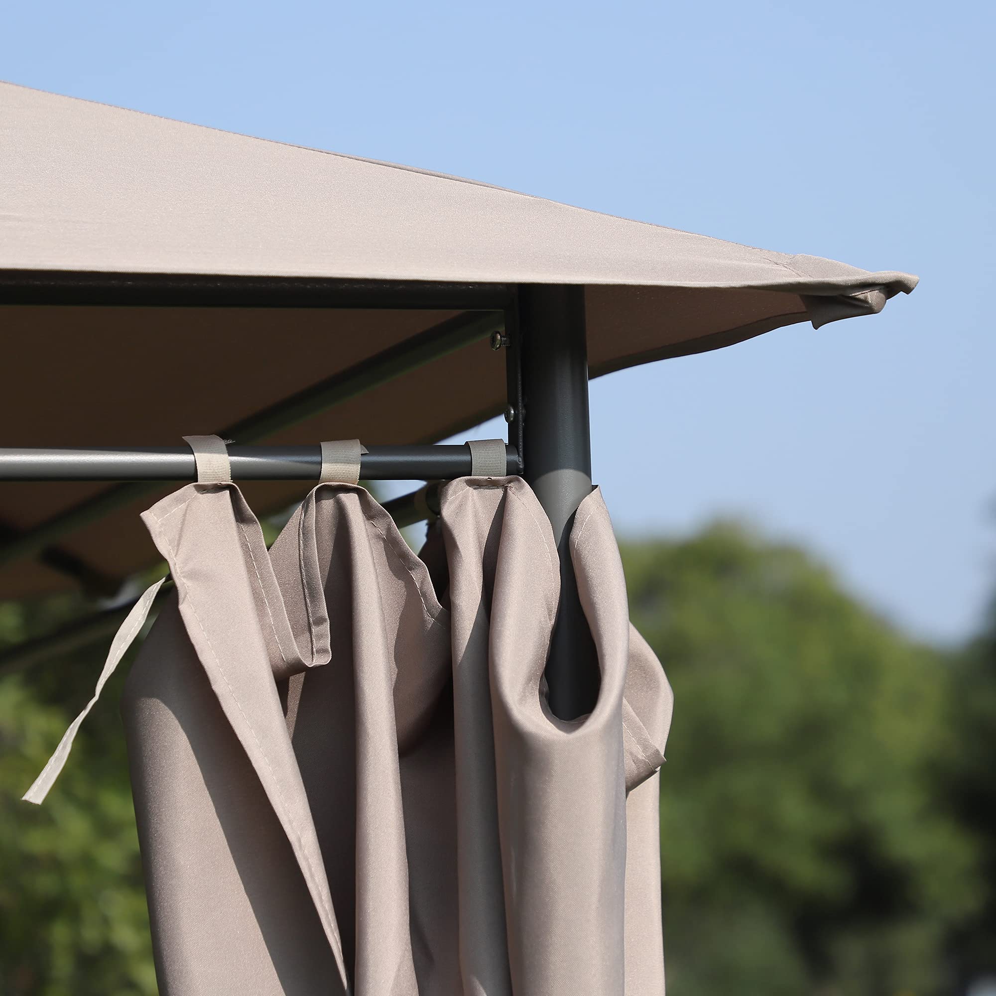 Outsunny Cenador de Jardín 4x3 m Pabellón de Exterior con 6 Paredes Laterales 8 Orificios de Drenaje y Marco de Acero Gazebo para Fiestas Patio Terraza Caqui