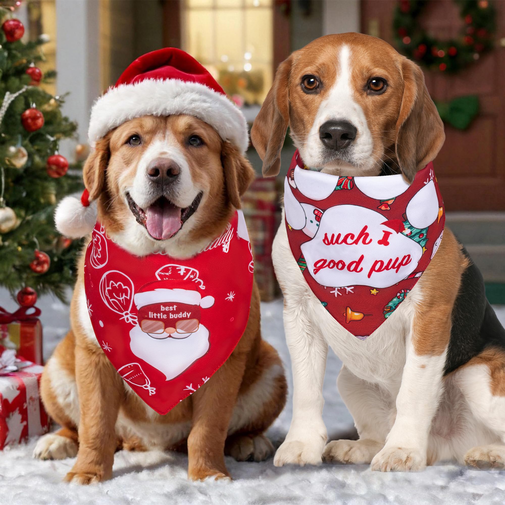 Amazon.co.jp: 犬 クリスマス バンダナ 2 パック、クリスマスツリーと