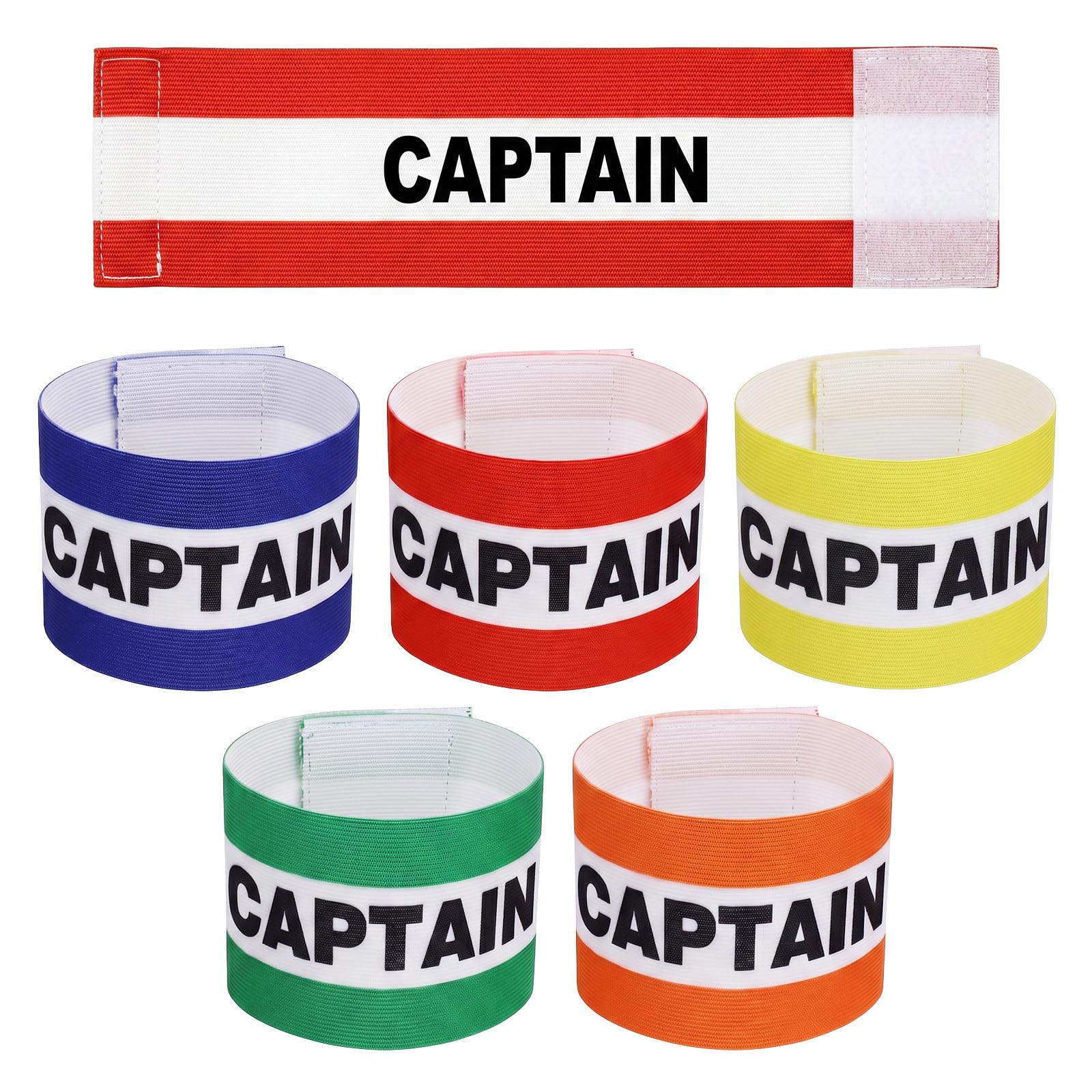 Sorcristy 5 Pcs Captains Armband Training Captain Bands Elastic Armband Team Sport Arm Band Adjustable Nylon Breathable Accessory for Football Rugby Basketball