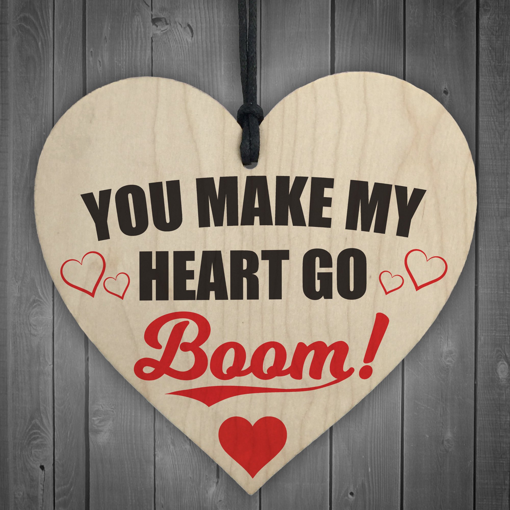 Red Ocean Make My Heart Go Boom Wooden Hanging Heart Shabby Chic Plaque Valentine Gift