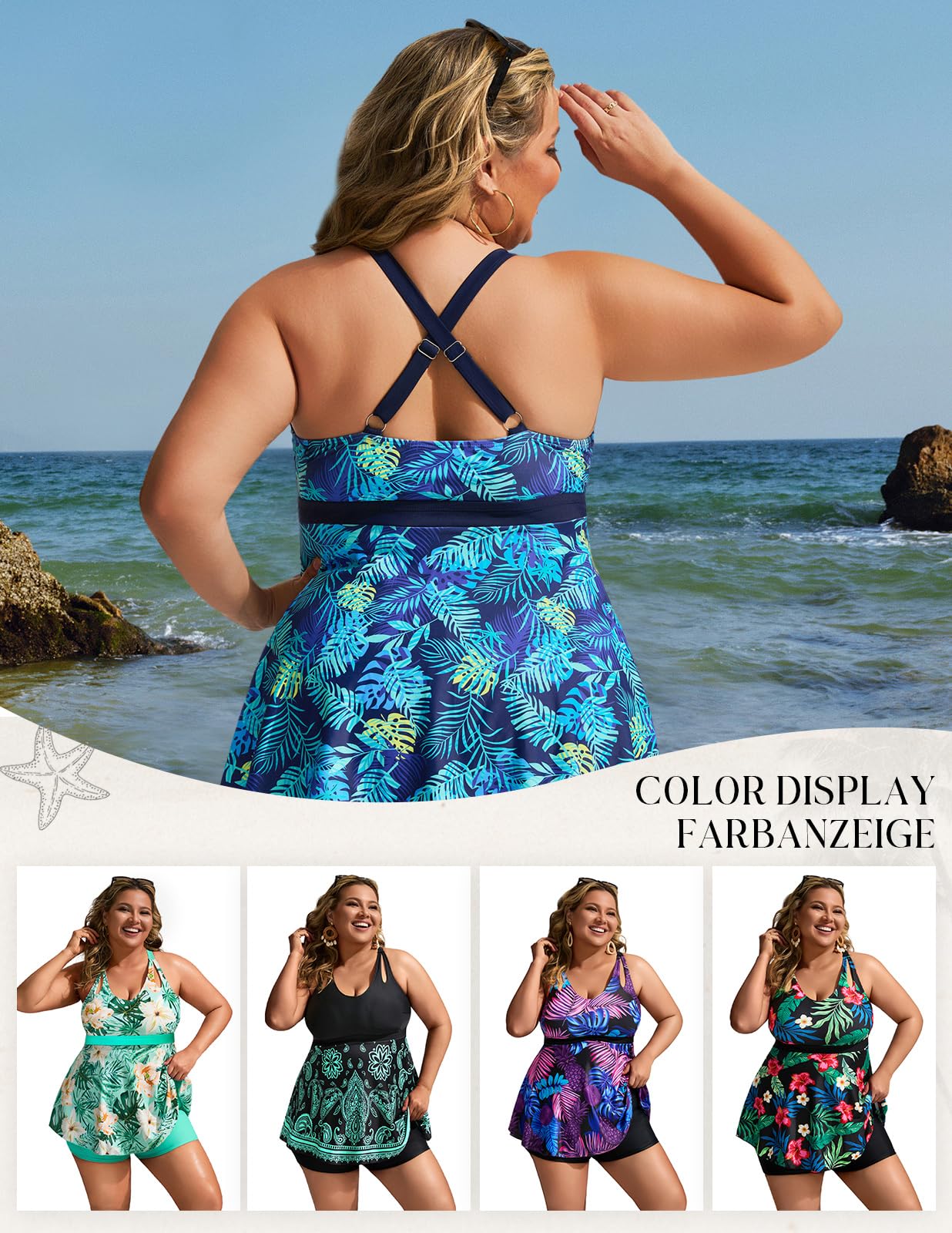 Hanna Nikole Costume da Bagno Due Pezzi da Donna con Controllo della Pancia e Vita Alta Costume da Bagno Vintage con Gonna