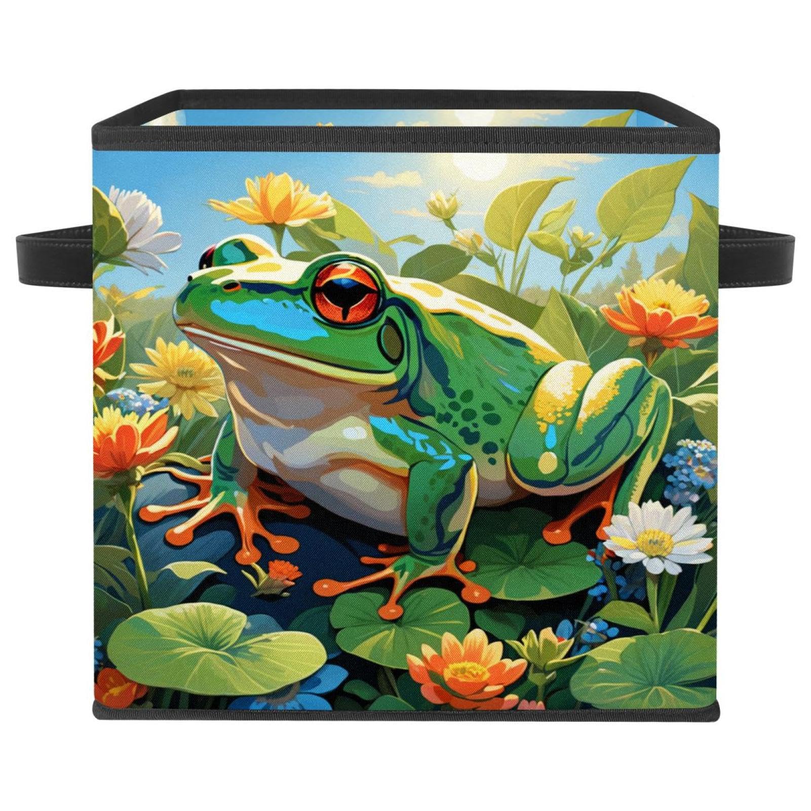 Boîte de rangement pliable cube grand modèle motif grenouille et fleur