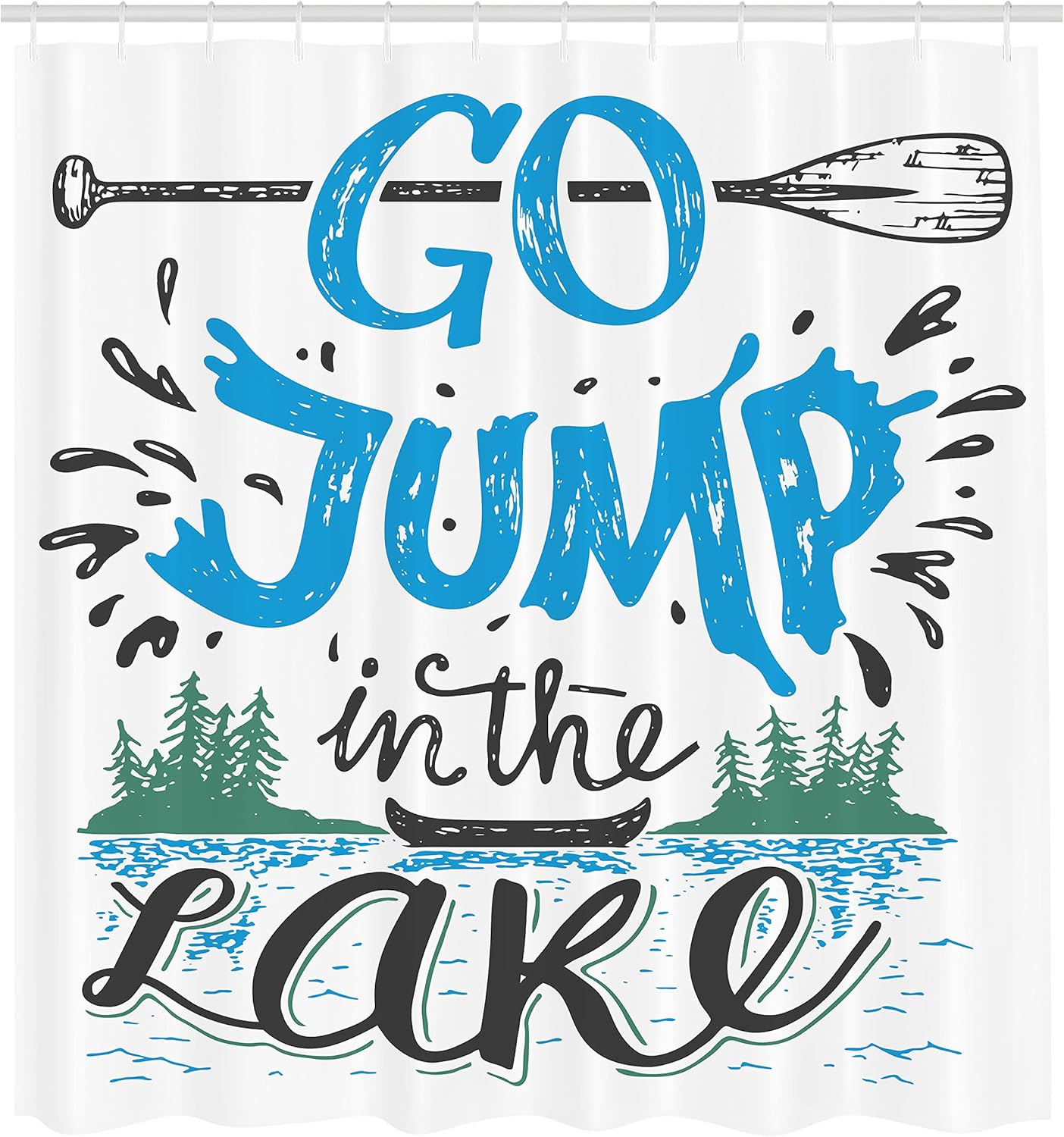 Ambesonne Cabin Shower Curtain, Vintage Typography Inspirational Words Lake Sign Canoe Fishing Sports Theme, Cloth Fabric Bathroom Decor Set with Hooks, 69" W x 84" L, Black Green
