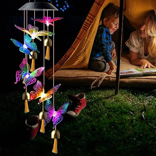 Vista 19 de JOBOSI Red Cap Green Colibrí Carillones de viento Regalos para mamá Carillones de viento Solares Colibríes Campanas de viento Brillantes Decoración