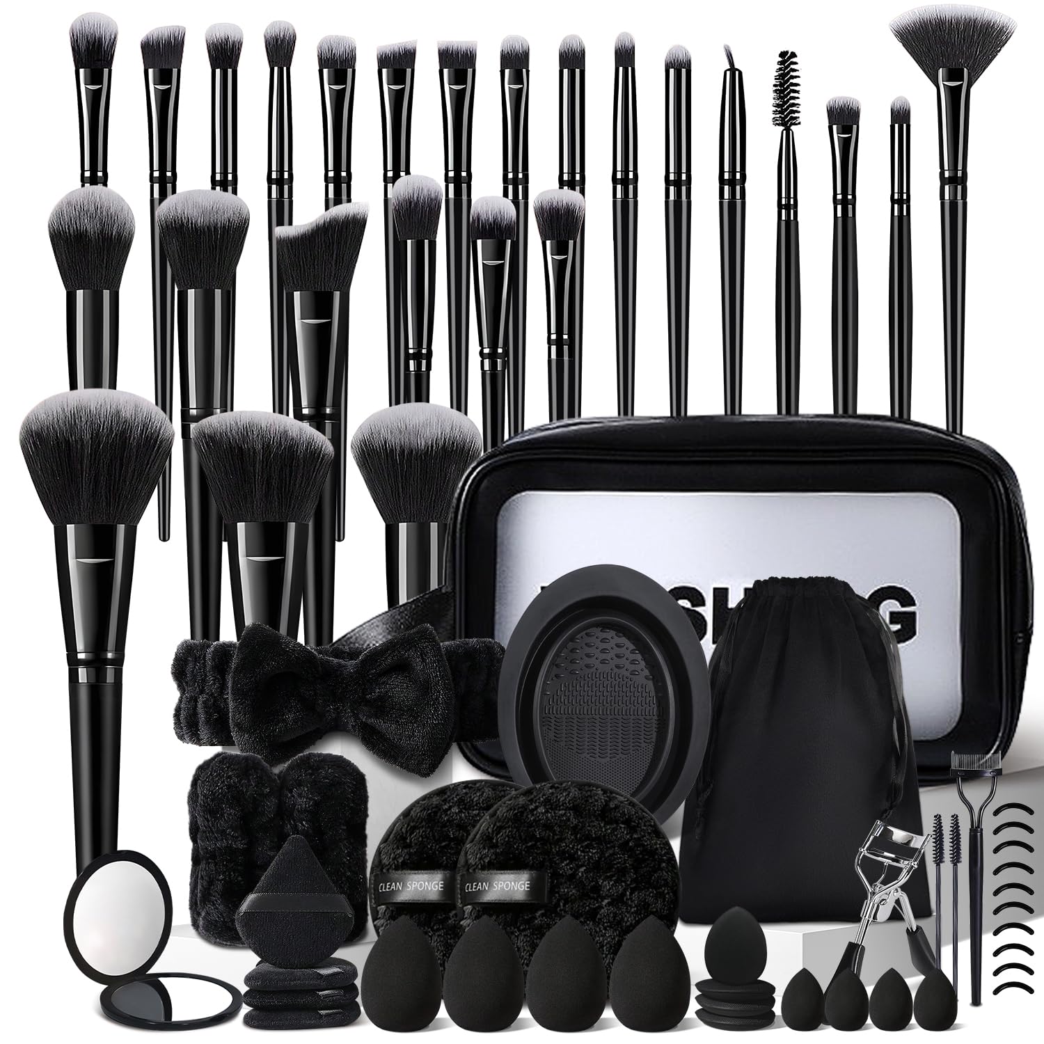 MZGGDM 64Pcs Black Makeup Brushes Set with Case Professional Foundation Powder Concealers Eyeshadow Contour Blush Makeup Brush Kits Travel Make up Brushes & Tools Eye and Face Makeup Kit