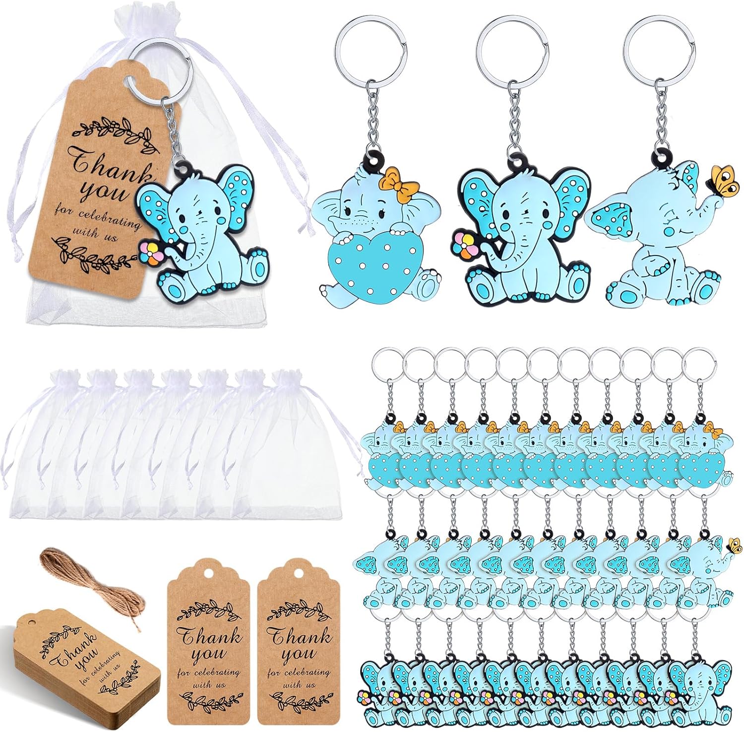 120 Pcs Blue Elephant Cute Baby Shower Favors Elephant