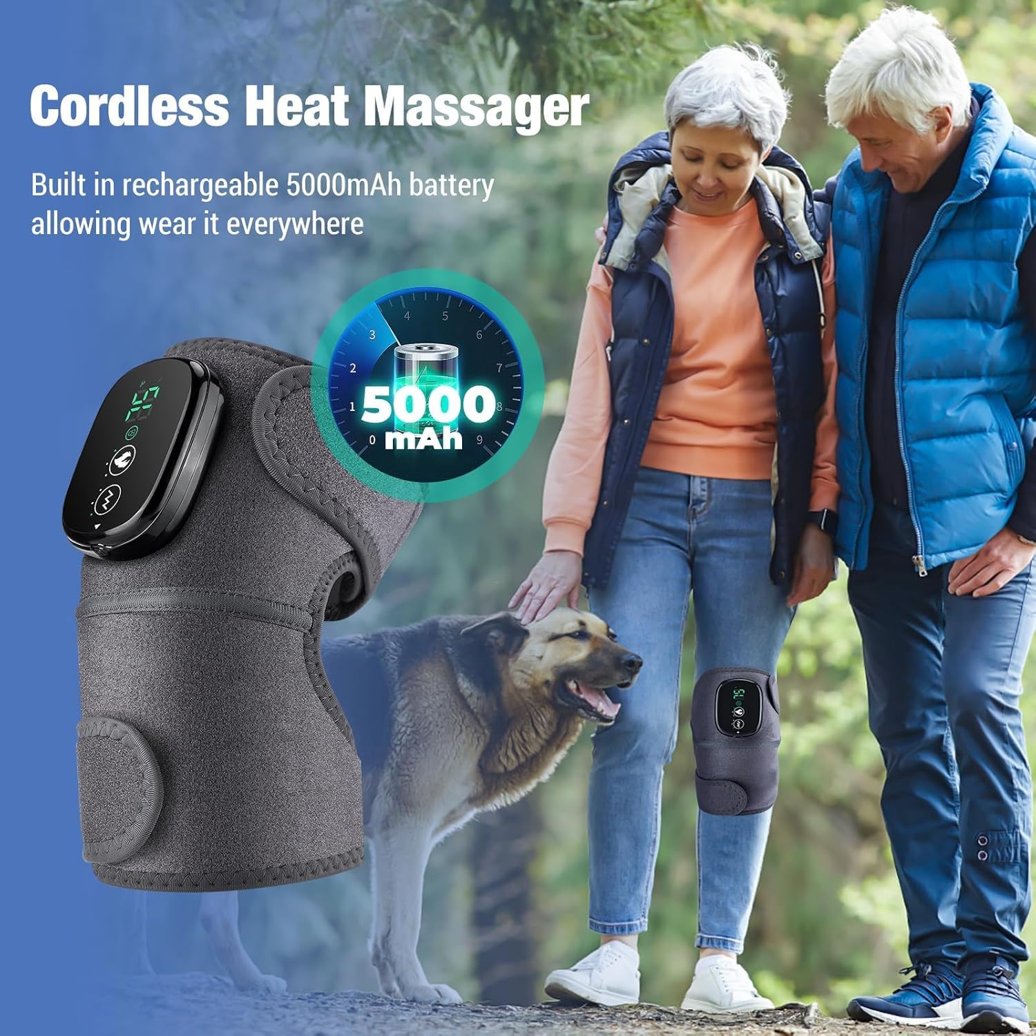 NORTHERN BROTHERS Cordless Heated Knee Massager with Heat & Vibration, 3 Heat Levels & 3 Vibration Modes, 5000mAh Rechargeable Knee Heating Pad Wrap, Adjustable for Knee/Shoulder/Elbow - Image 4