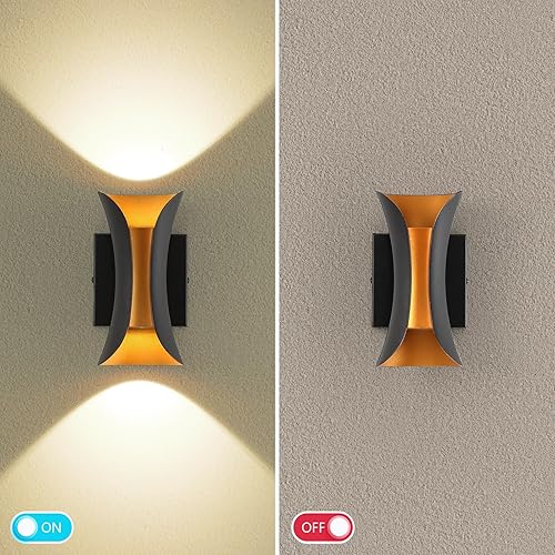 Miniatura 6 de ziidoo Aplique de pared moderno para interiores y exteriores, 7.9 pulgadas, IP65, negro y dorado, LED para patio, porche, puerta delantera,