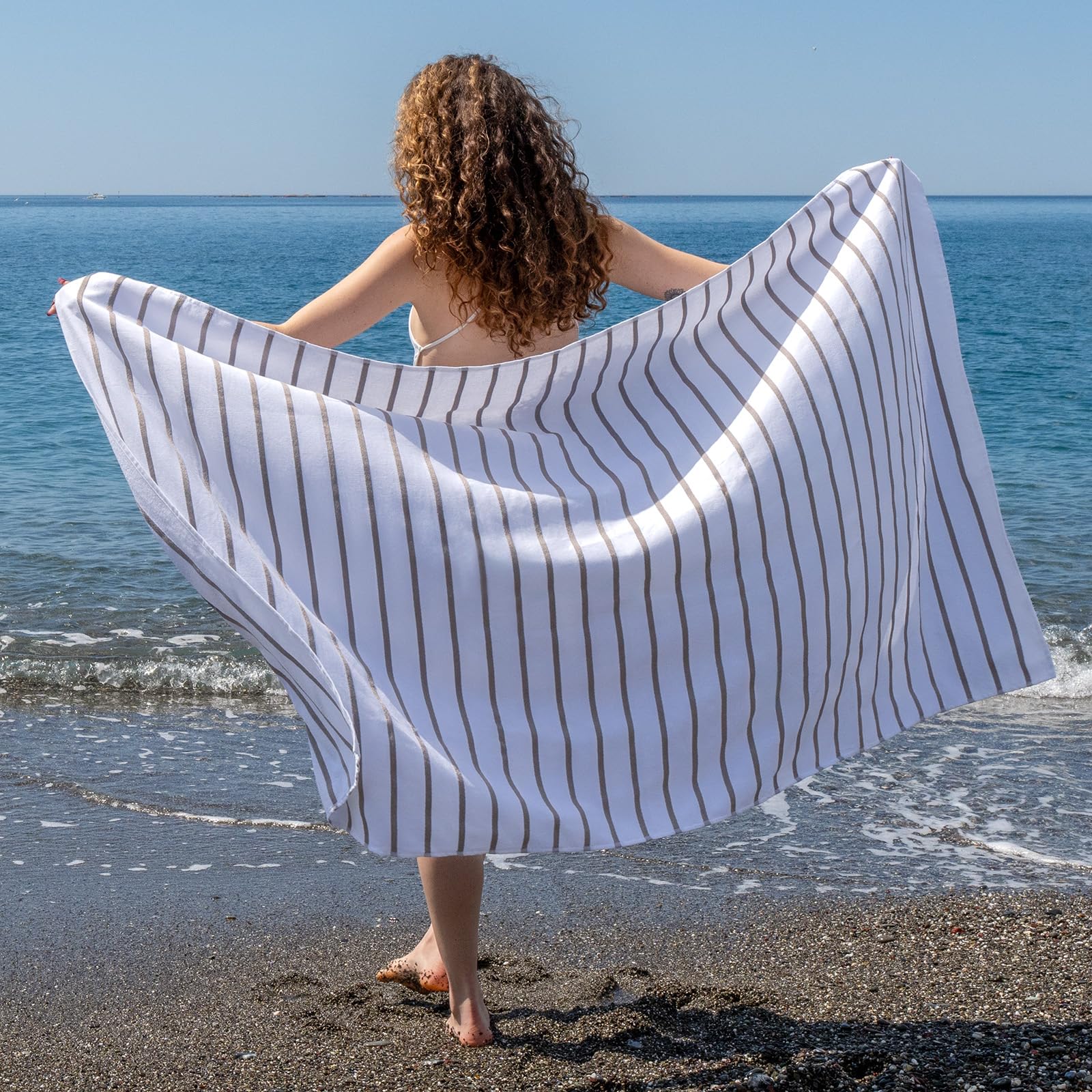 runico Toalla de Playa de algodón Suave Fabricada en Italia, Toalla de Playa, Ideal para Verano sin Arena – Toalla de Playa algodón Gris Paloma 100x180cm