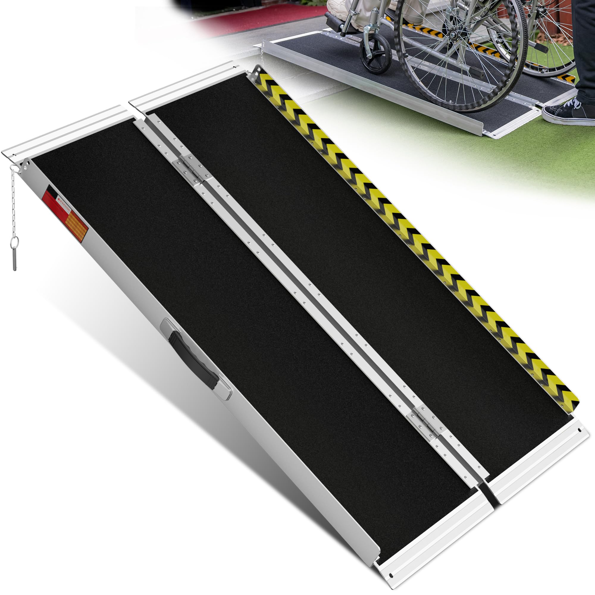 Rampa para Silla de Ruedas 122CM, Capacidad 363KG, Rampa Plegable Antideslizante de Aluminio con Superficie de Carborundo para Escalones, Umbrales, Bordillos, Escaleras y Coches